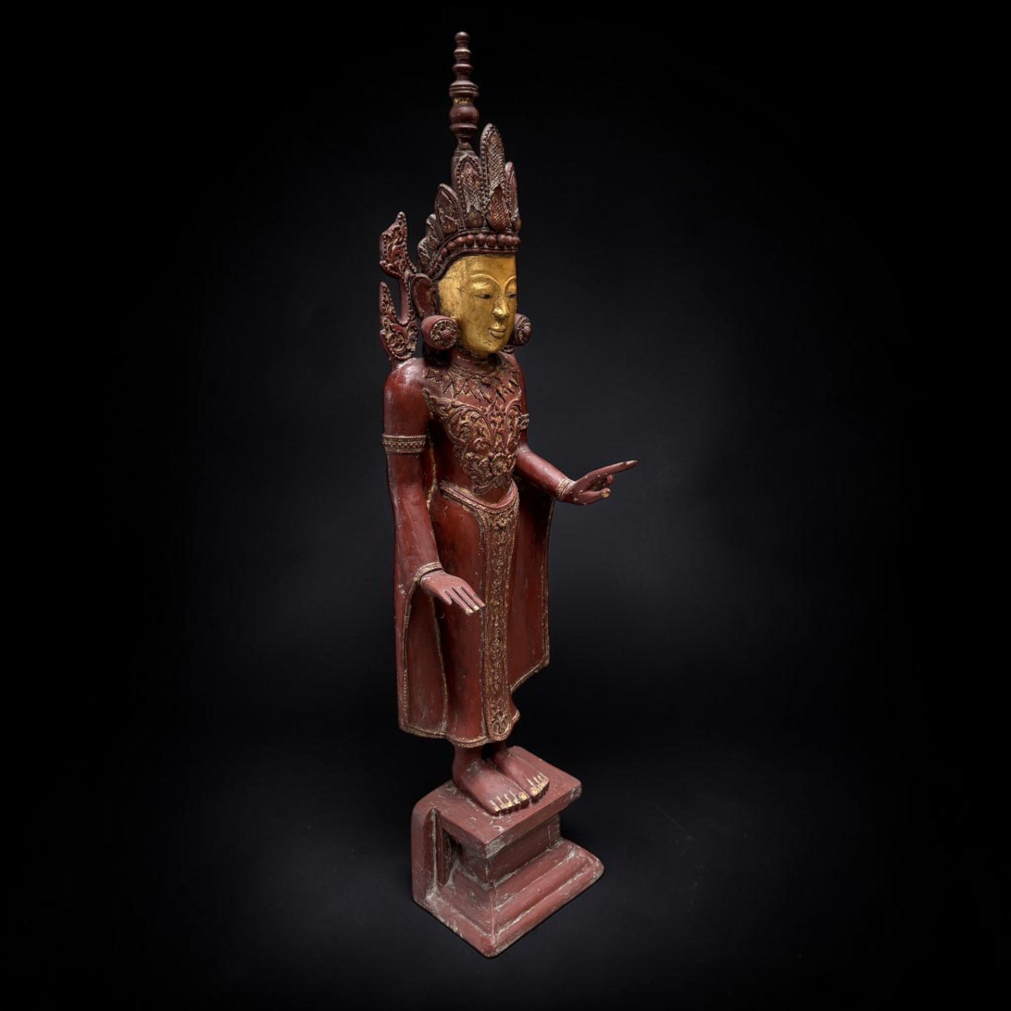 Jambupati Buddha Statue Birma Teak Holz Skulptur Karana Mudra