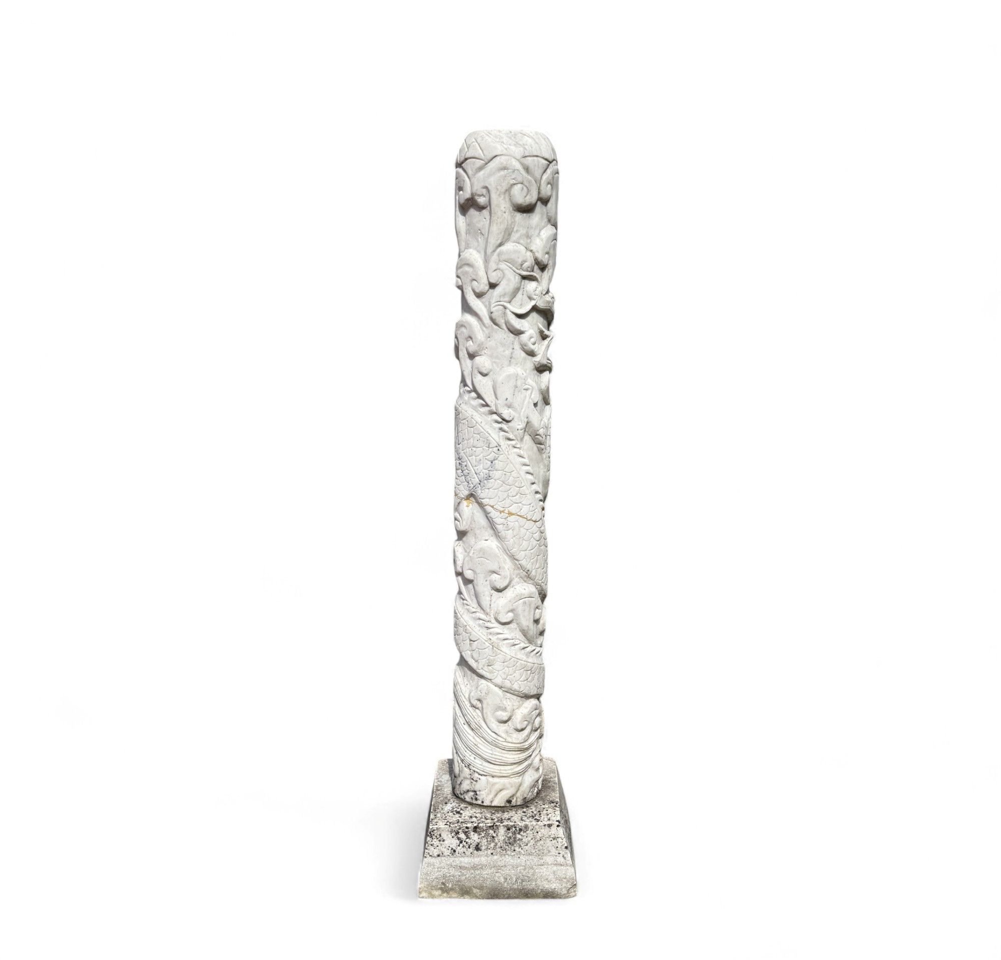 Garten Stele Drachen Skulptur Marmorstein, restauriert