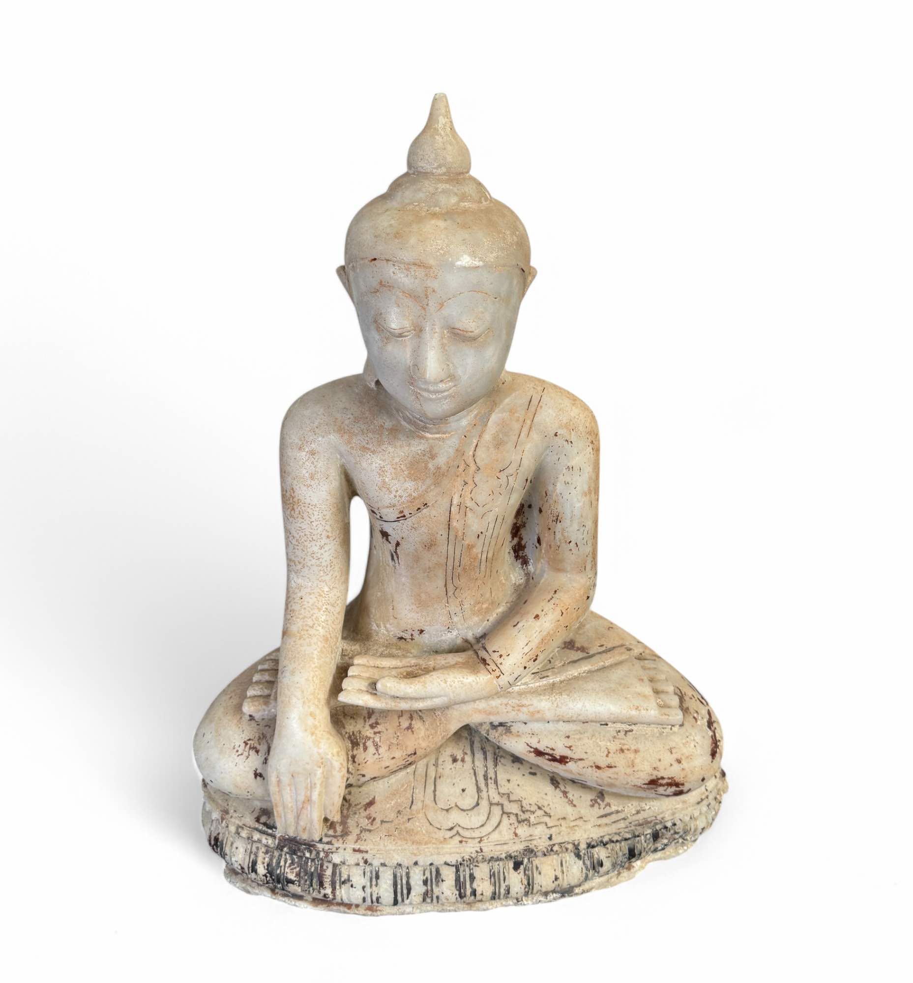 Alte Burma Buddha Statue aus Marmor Stein 66 cm groß