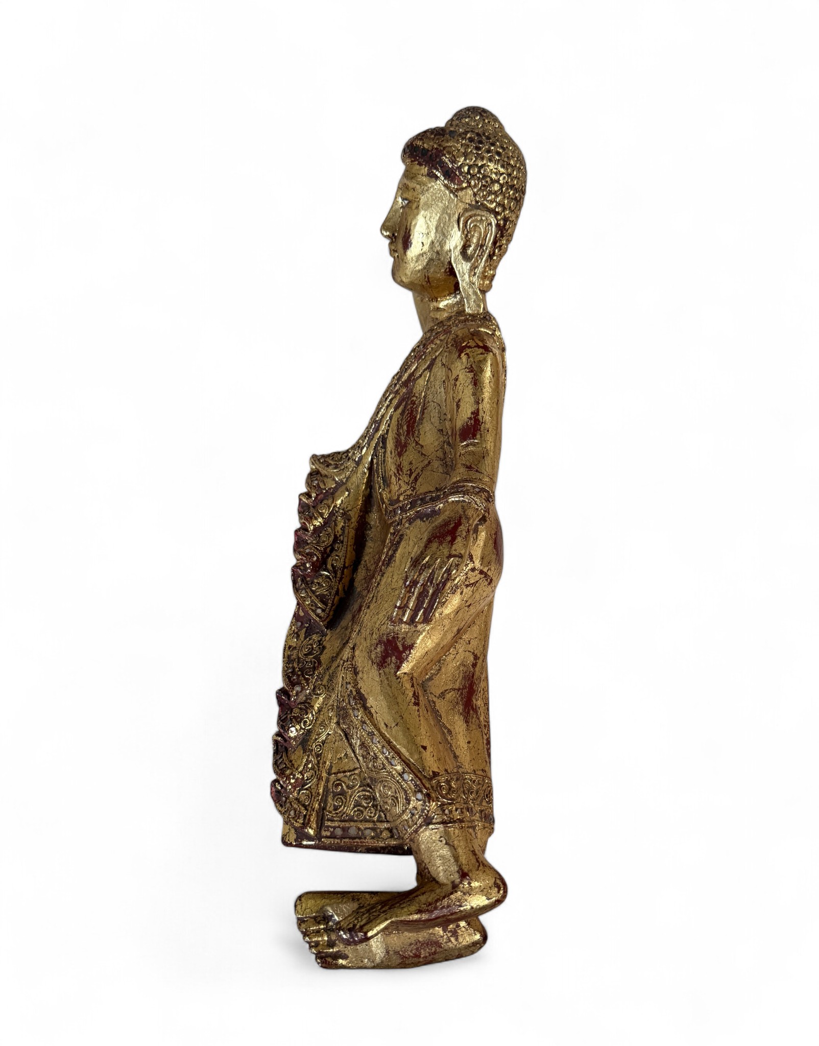 Nirvana Holz Buddha Figur aus Thailand, blattvergoldet