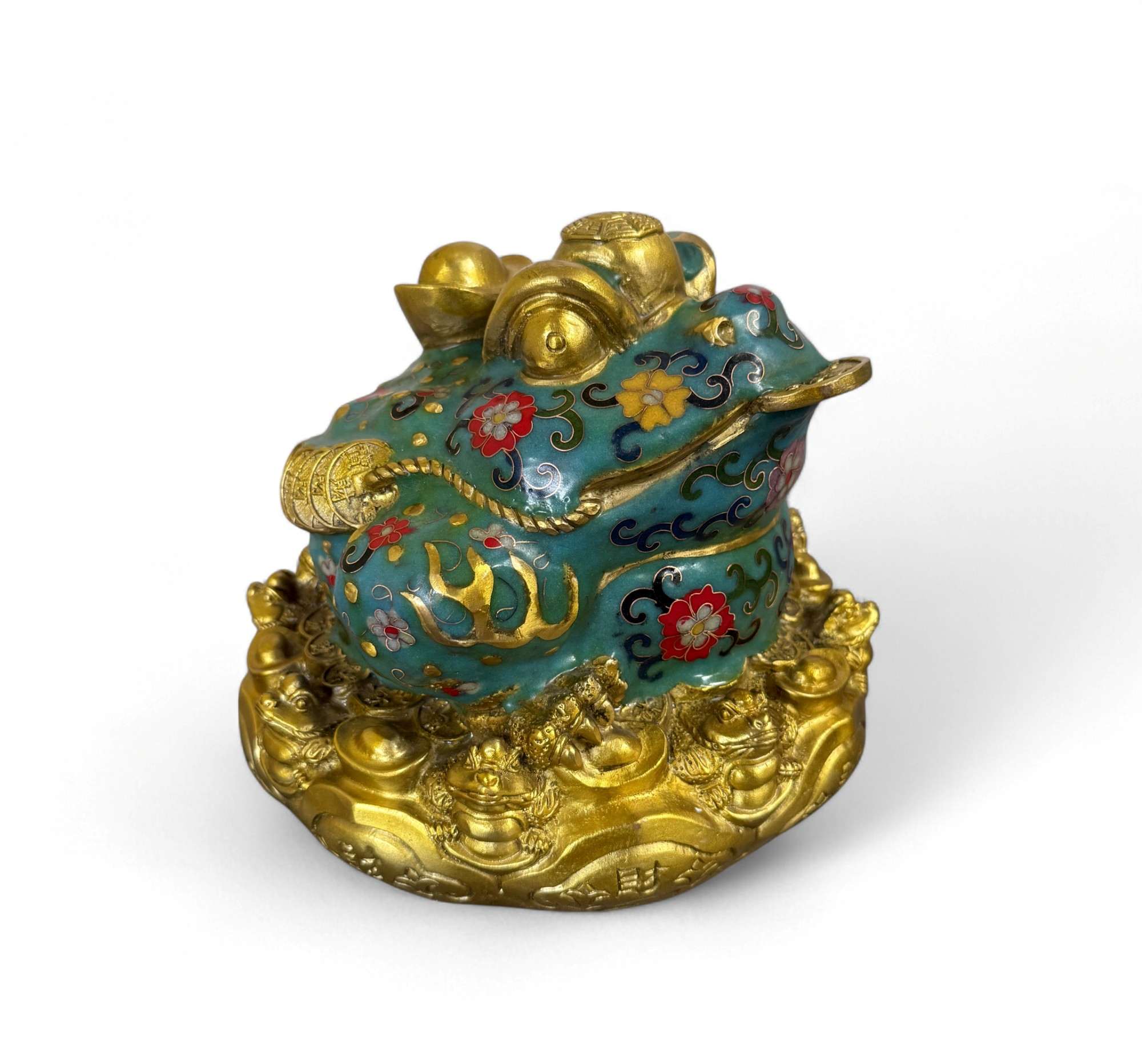 Geldfrosch Geldkröte Bronze Cloisonne chinesische Skulptur