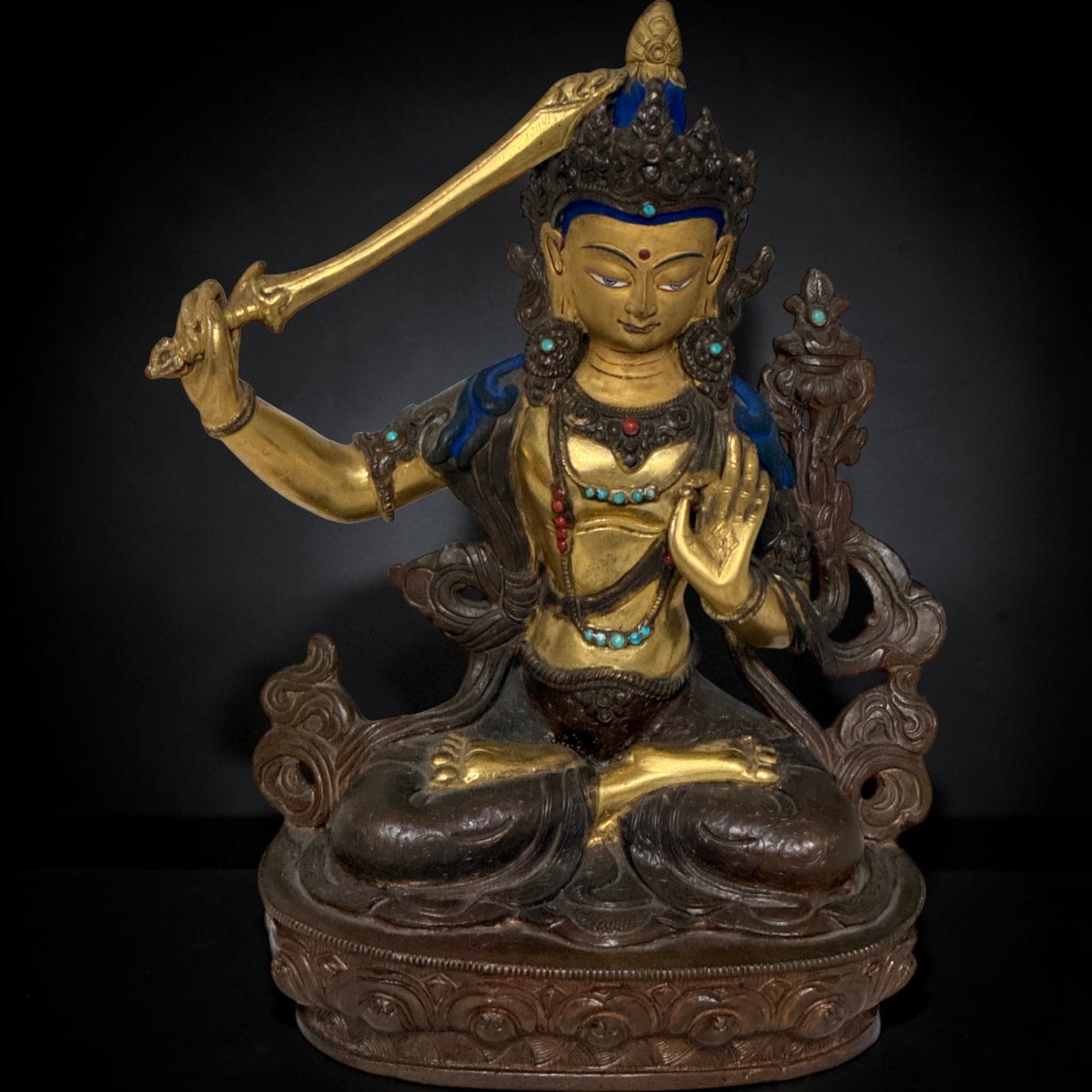 Manjushri Buddha Figur aus Bronze - vergoldet