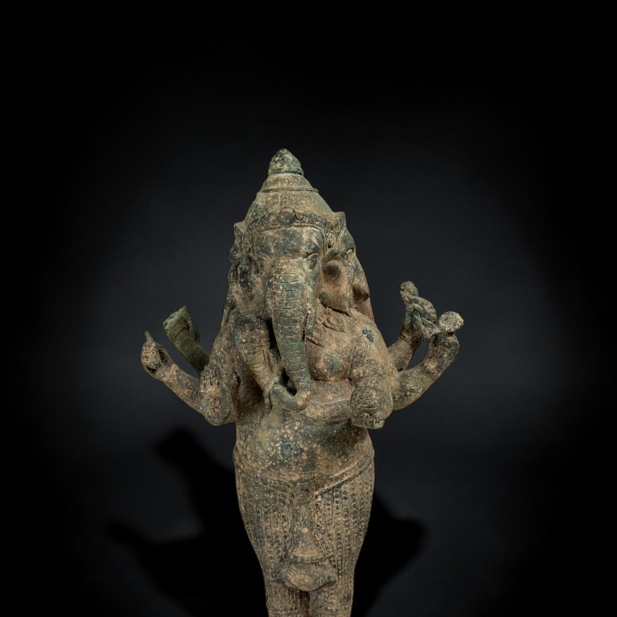 Bronze Ganesha Figur aus Thailand - dreiköpfig - 32 cm groß