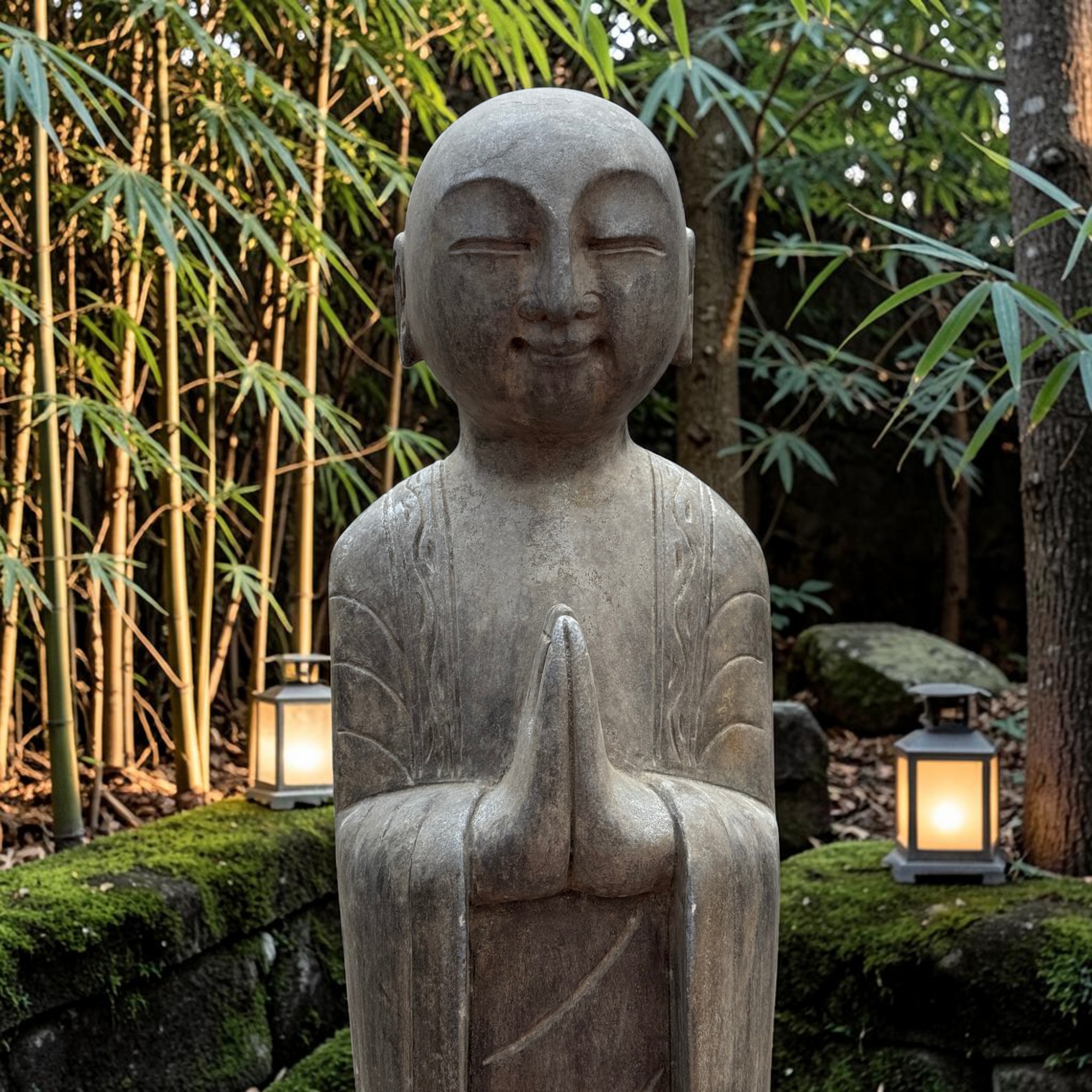 Zen Mönch Statue Naturstein 101cm | Handarbeit Tibet-Sichuan | Altes Unikat 70kg