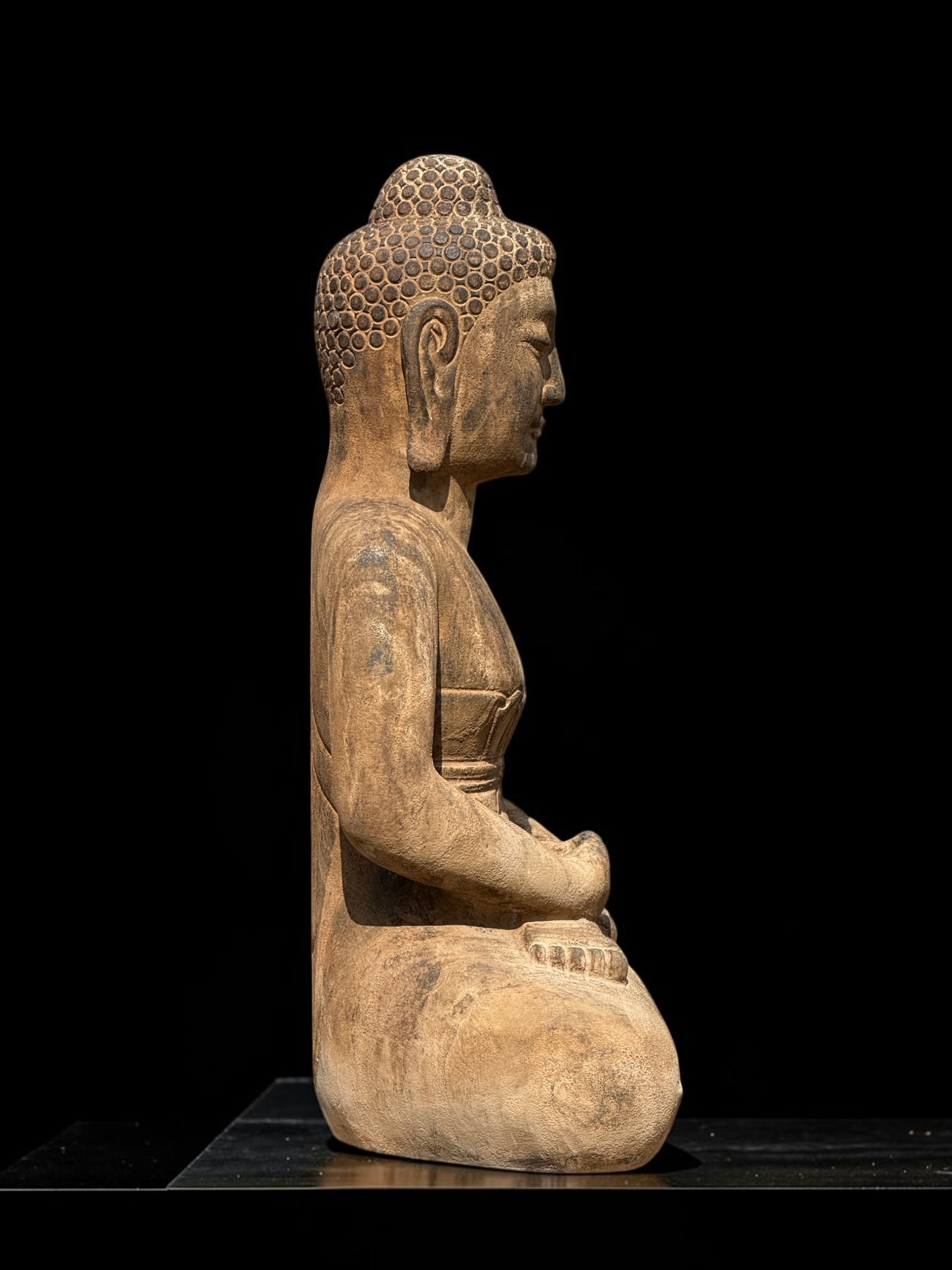Garten Buddha Skulptur Naturstein Kalkstein meditierend 60cm