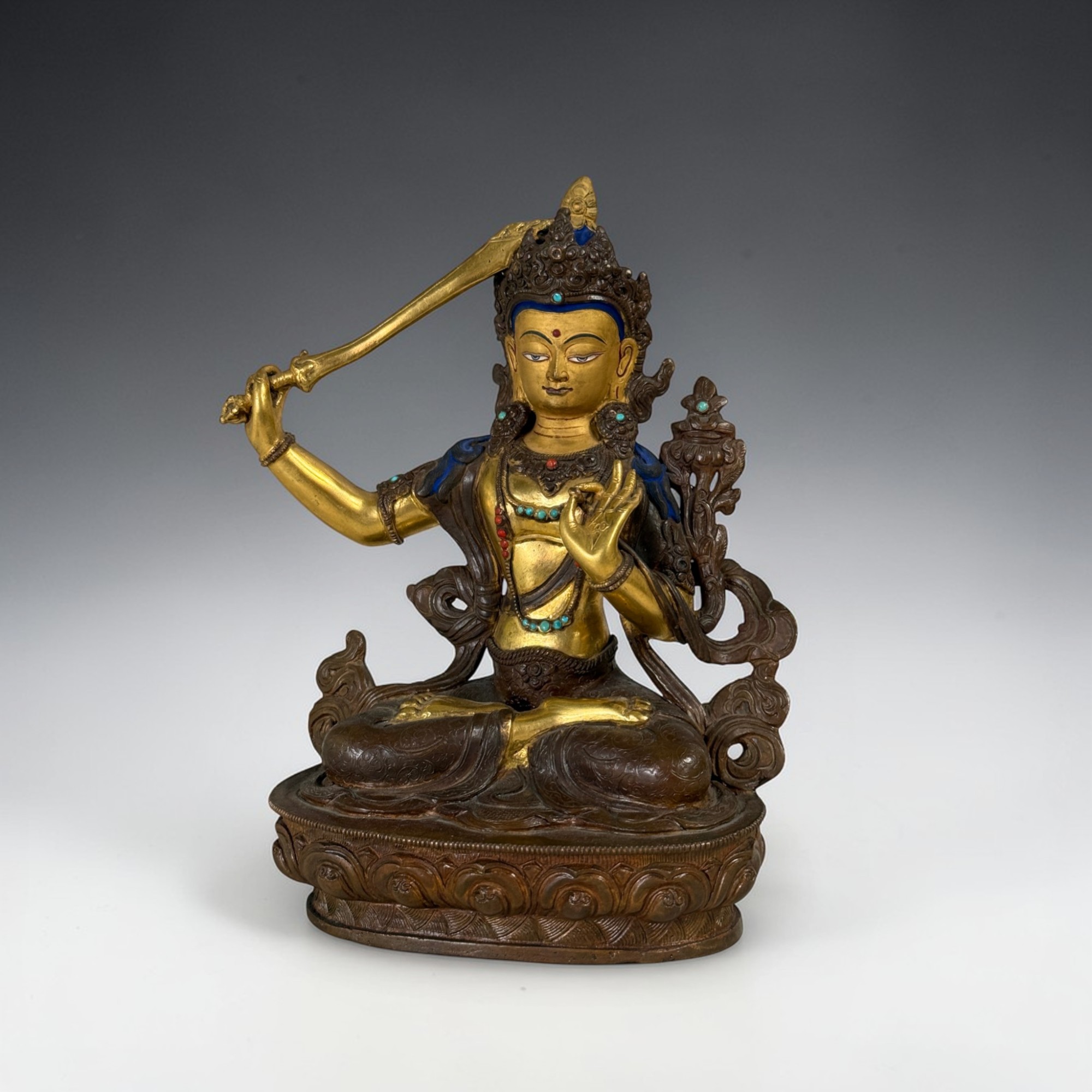 Manjushri Buddha Figur aus Bronze - vergoldet