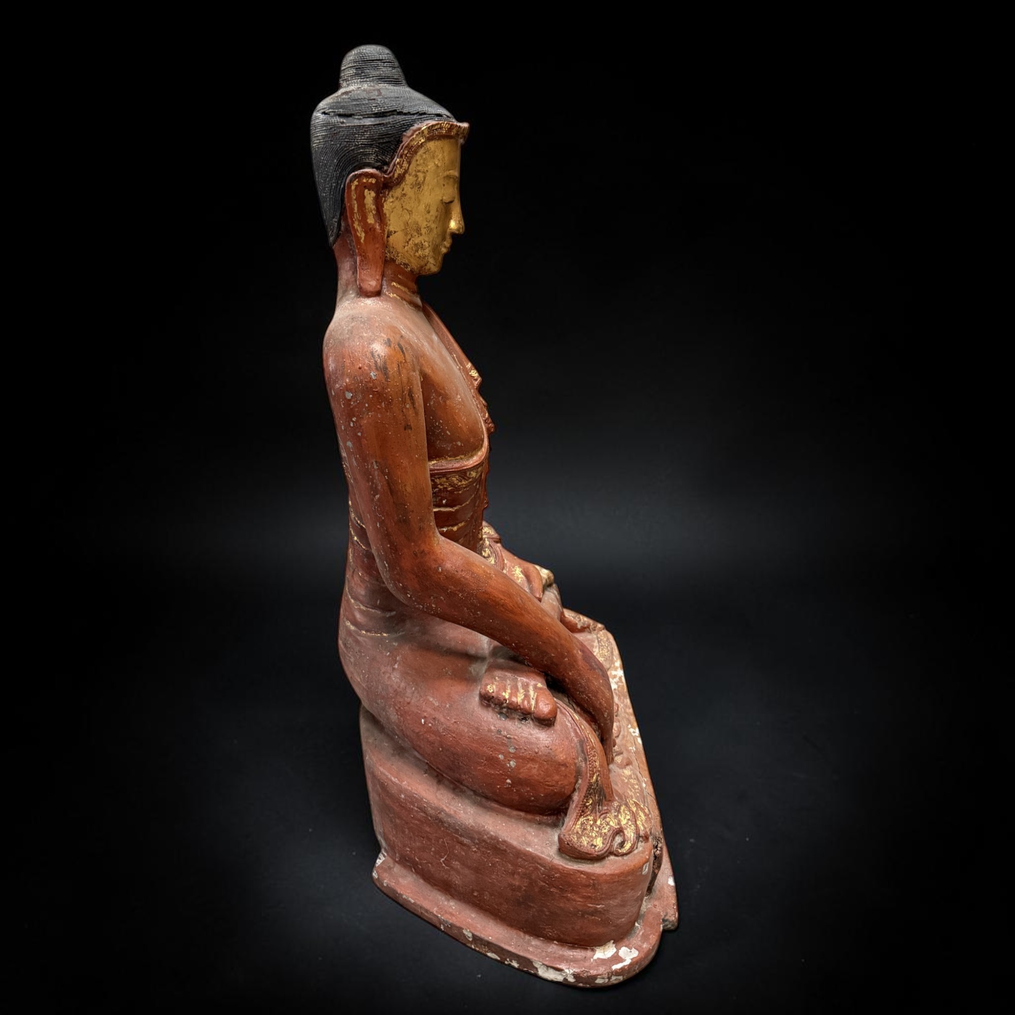 Burma Buddha Statue Lacquerware 98cm – Mon State – Altes Sammlerstück 18./19. Jh