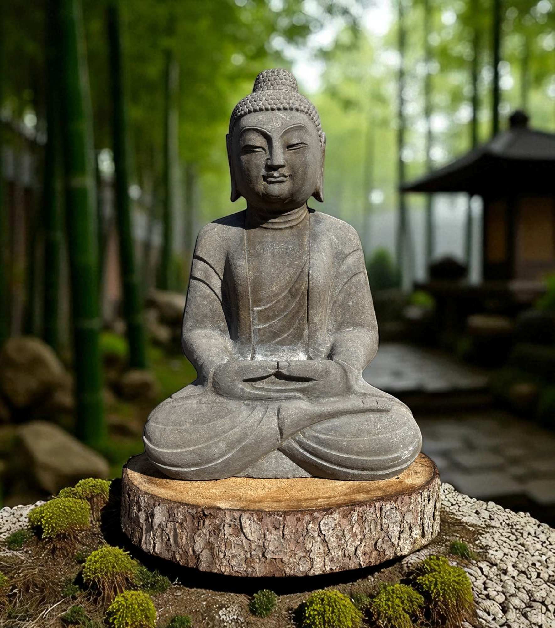 Garten Buddha Statue Naturstein Figur Meditations Geste