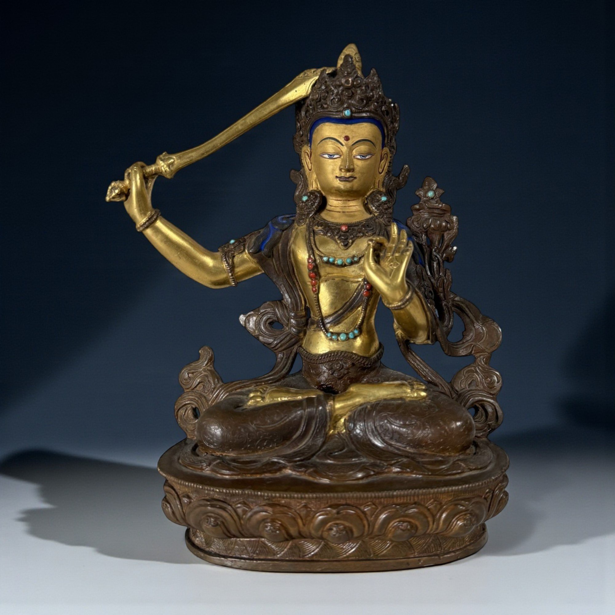 Manjushri Buddha Figur aus Bronze - vergoldet
