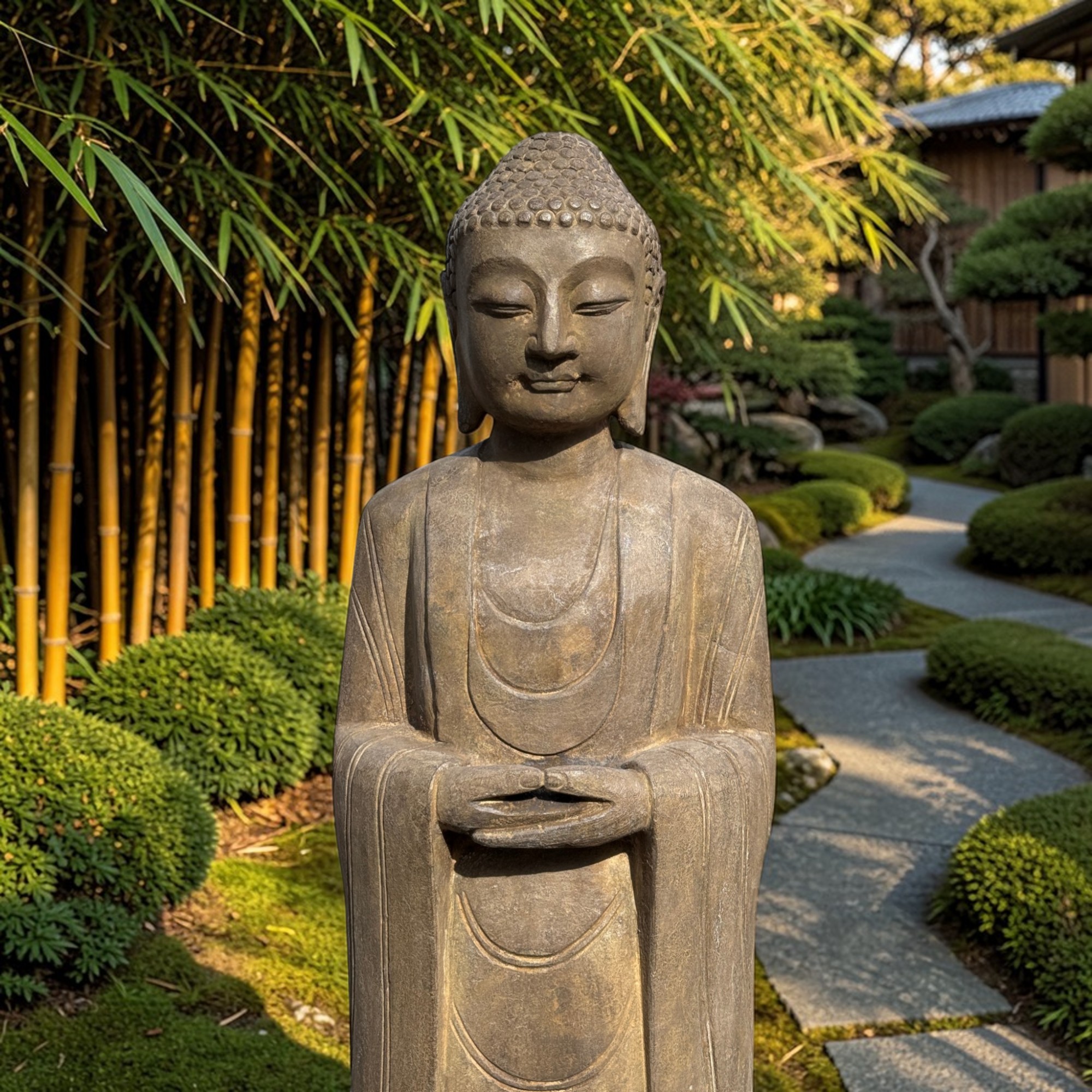 Garten Buddha Statue Naturstein Figur Meditations Geste