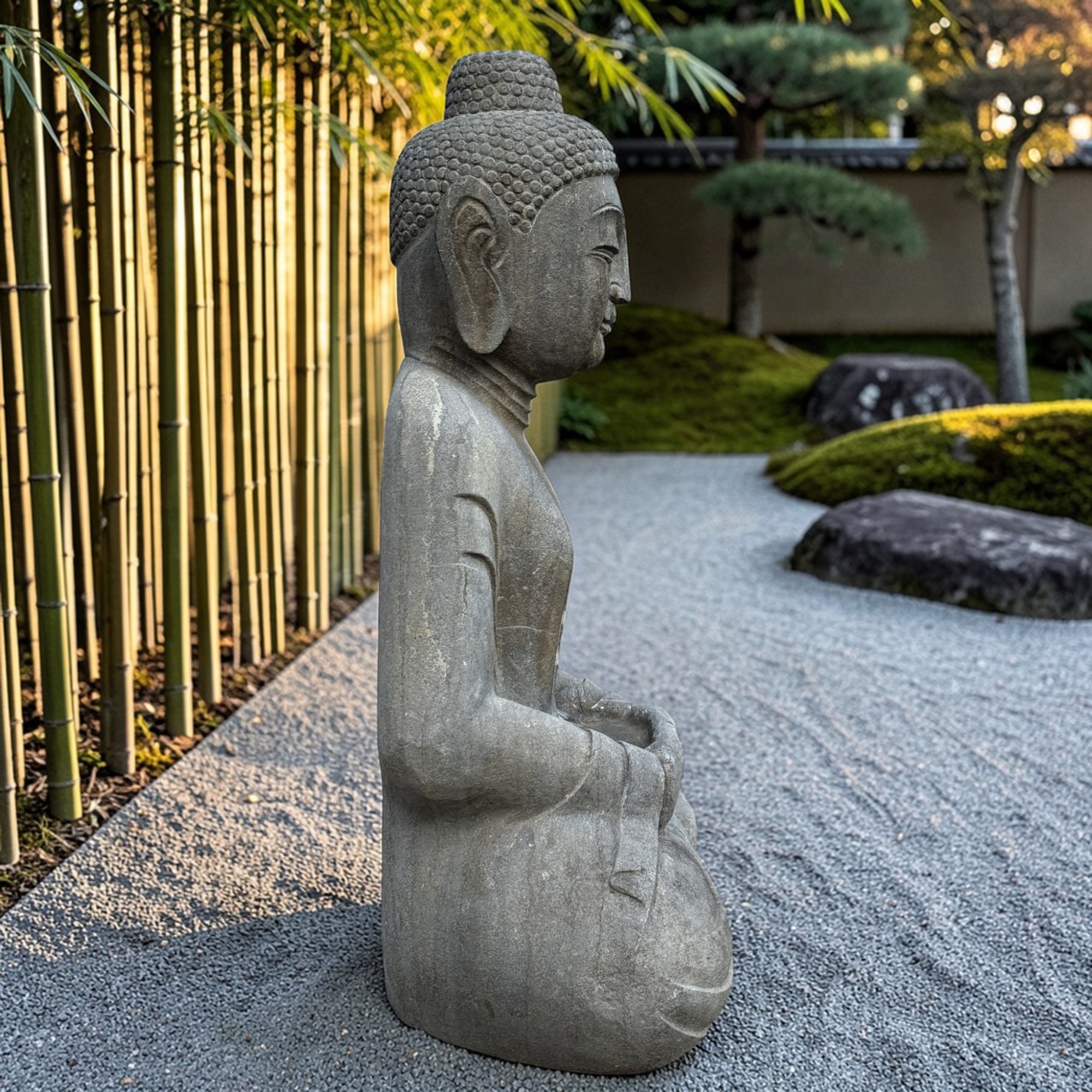 Garten Buddha Statue Naturstein Figur Meditations Geste