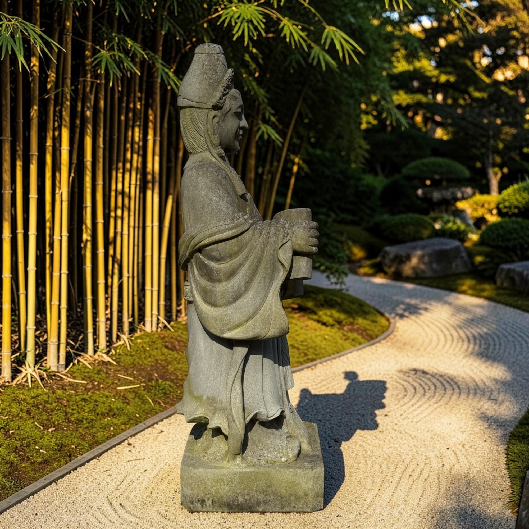 Naturstein Gelehrtenstatue aus China – 101 cm – Symbol für Bildung & Weisheit – 50 Jahre alt