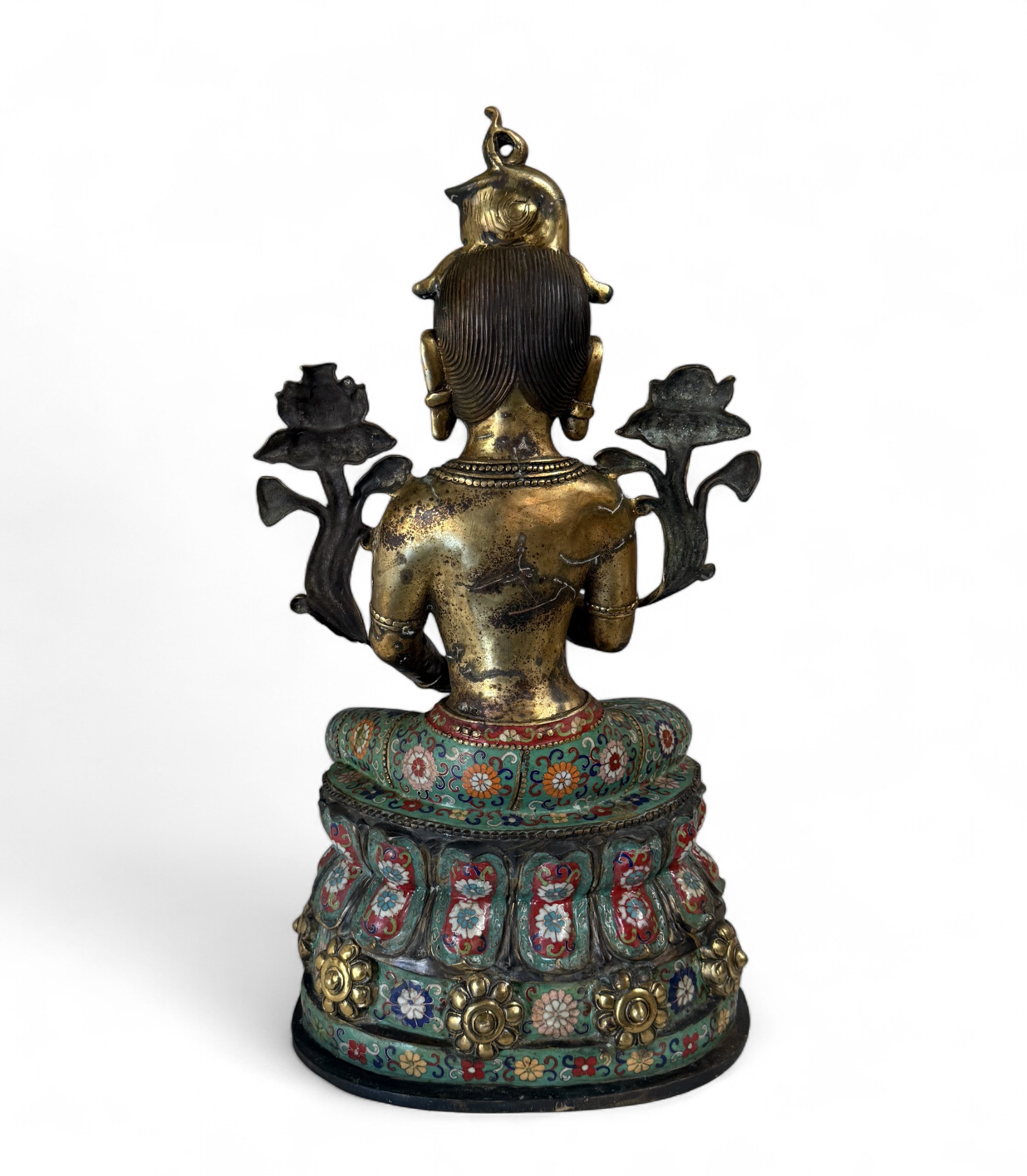 Grüne Tara Statue – Bronze Cloisonné – Tibet/China, ca. 50–70 Jahre