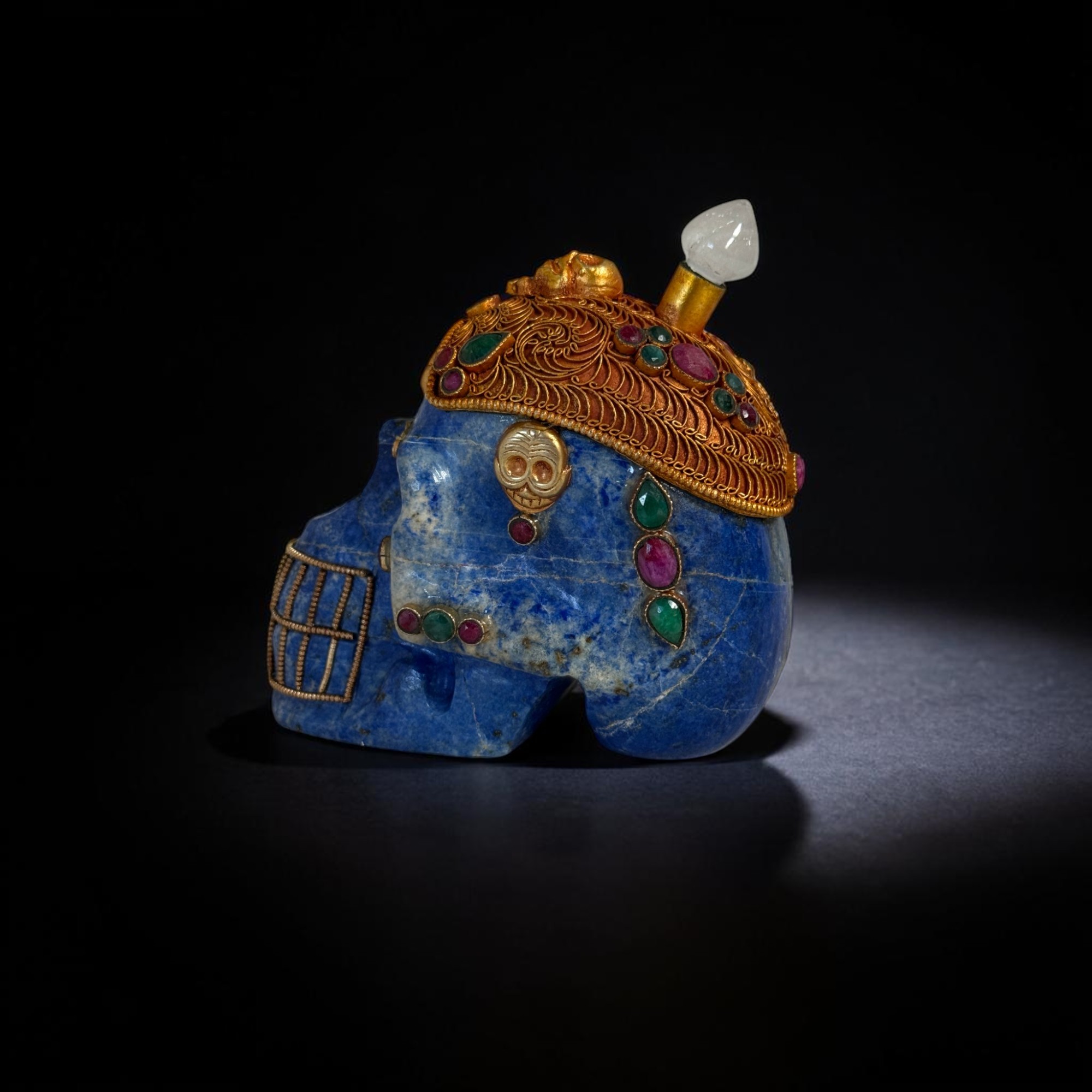 Lapis Lazuli Skull Totenkopf mit Edelsteinen Nepal - 10 cm