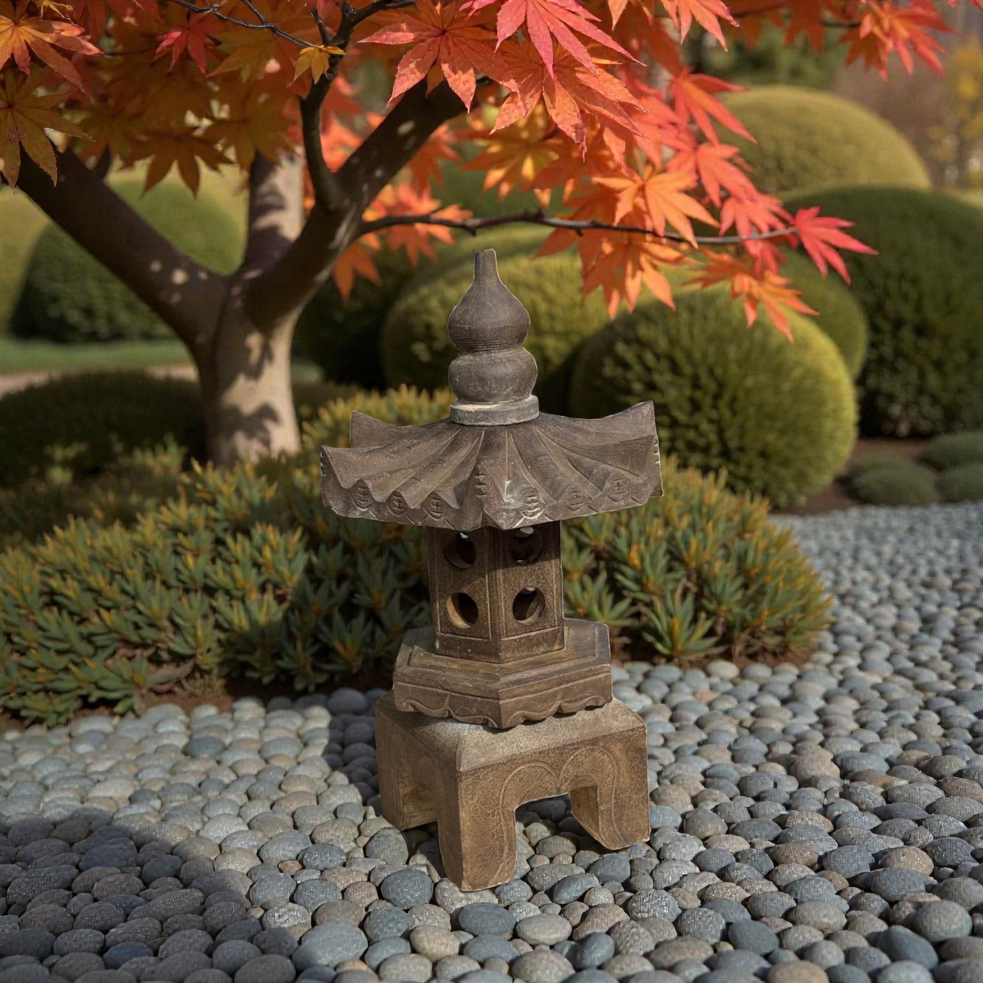 Asiatisches Geisterhaus Bluestone – Steinlaterne Gartenpagode 65 cm