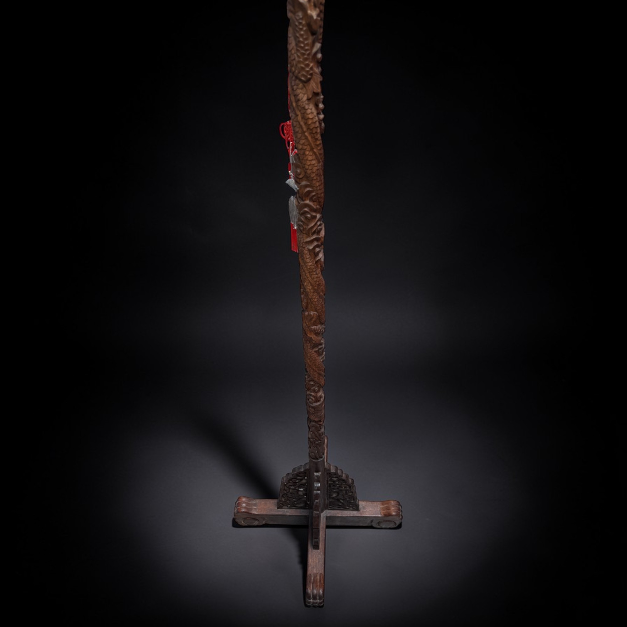 Großer chinesischer Drachen-Laternenständer, Holz geschnitzt, 168 cm, alt