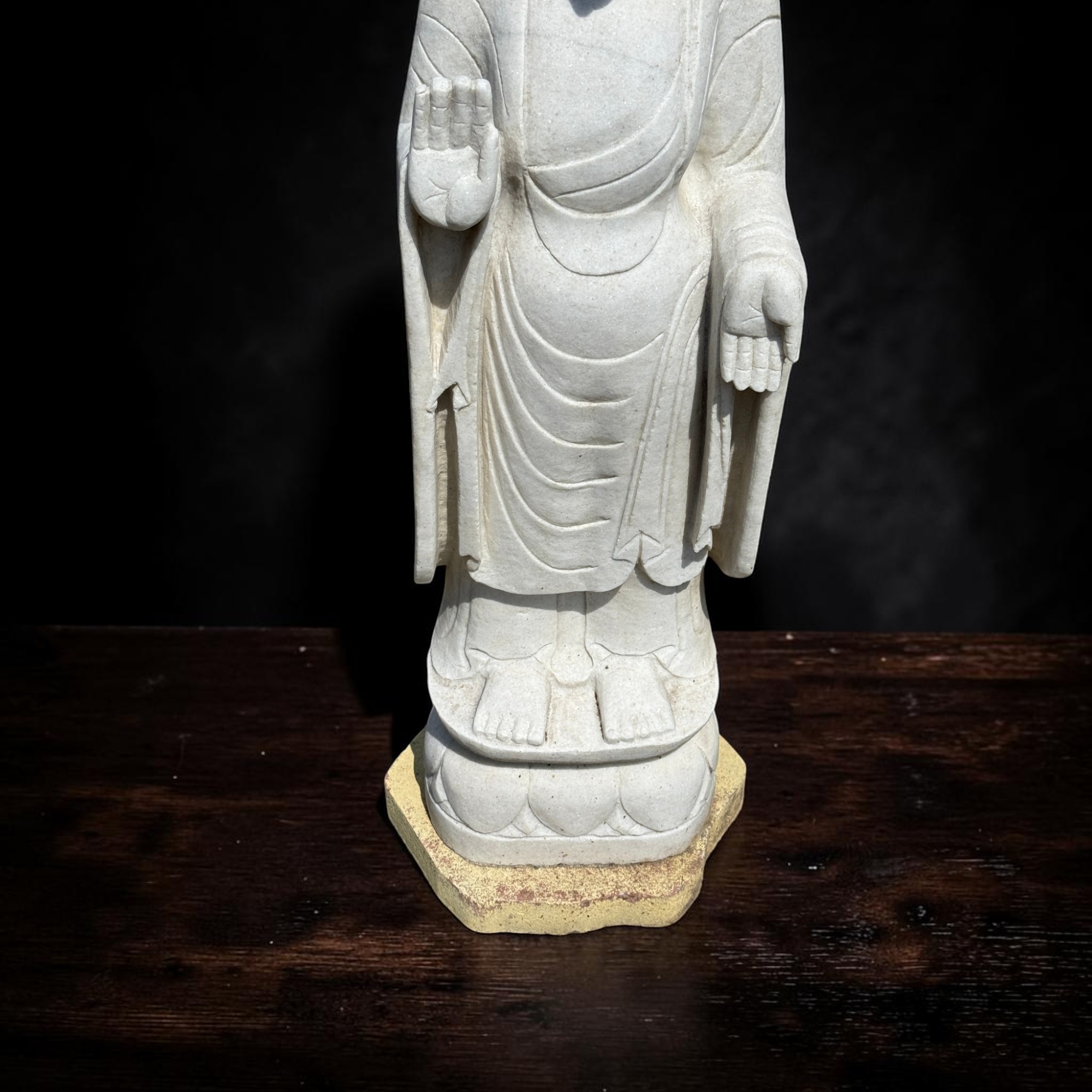 Alte Garten Buddha Statue aus Marmor Stein Schutzgeste 110cm