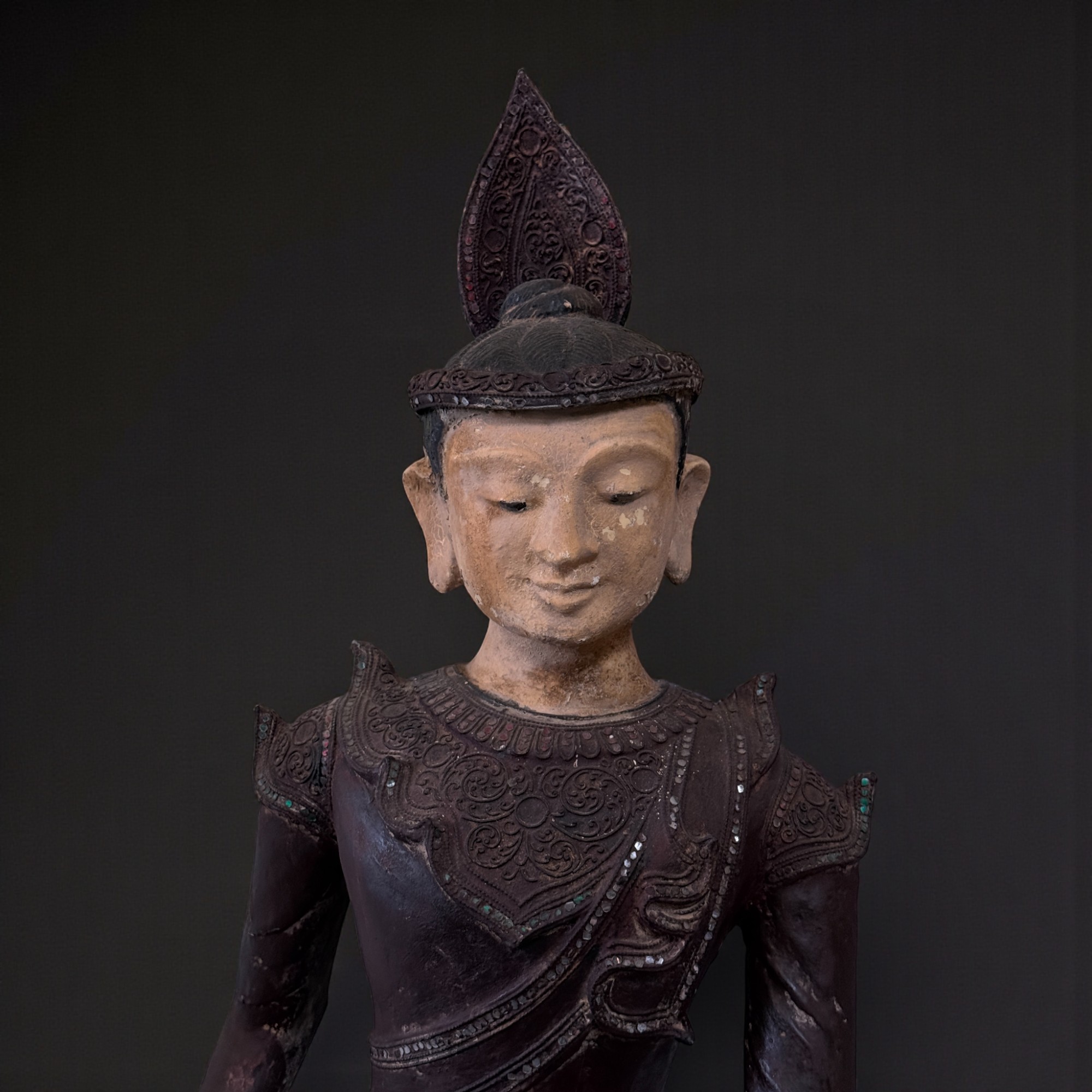 Tempeldiener Skulptur birmanisches Sammlerstück - 86 cm