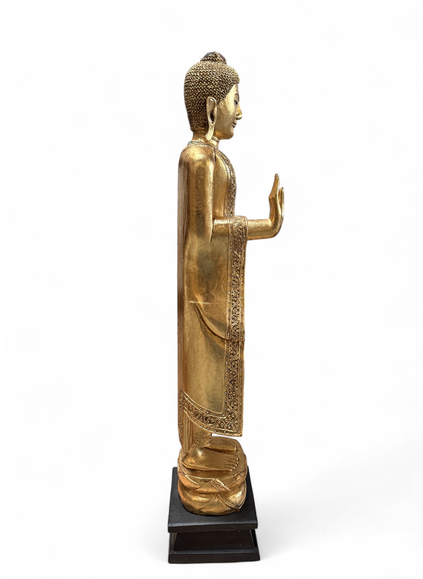 Holz Buddha Statue Thailand Skulptur mit Blattgold, 140 cm