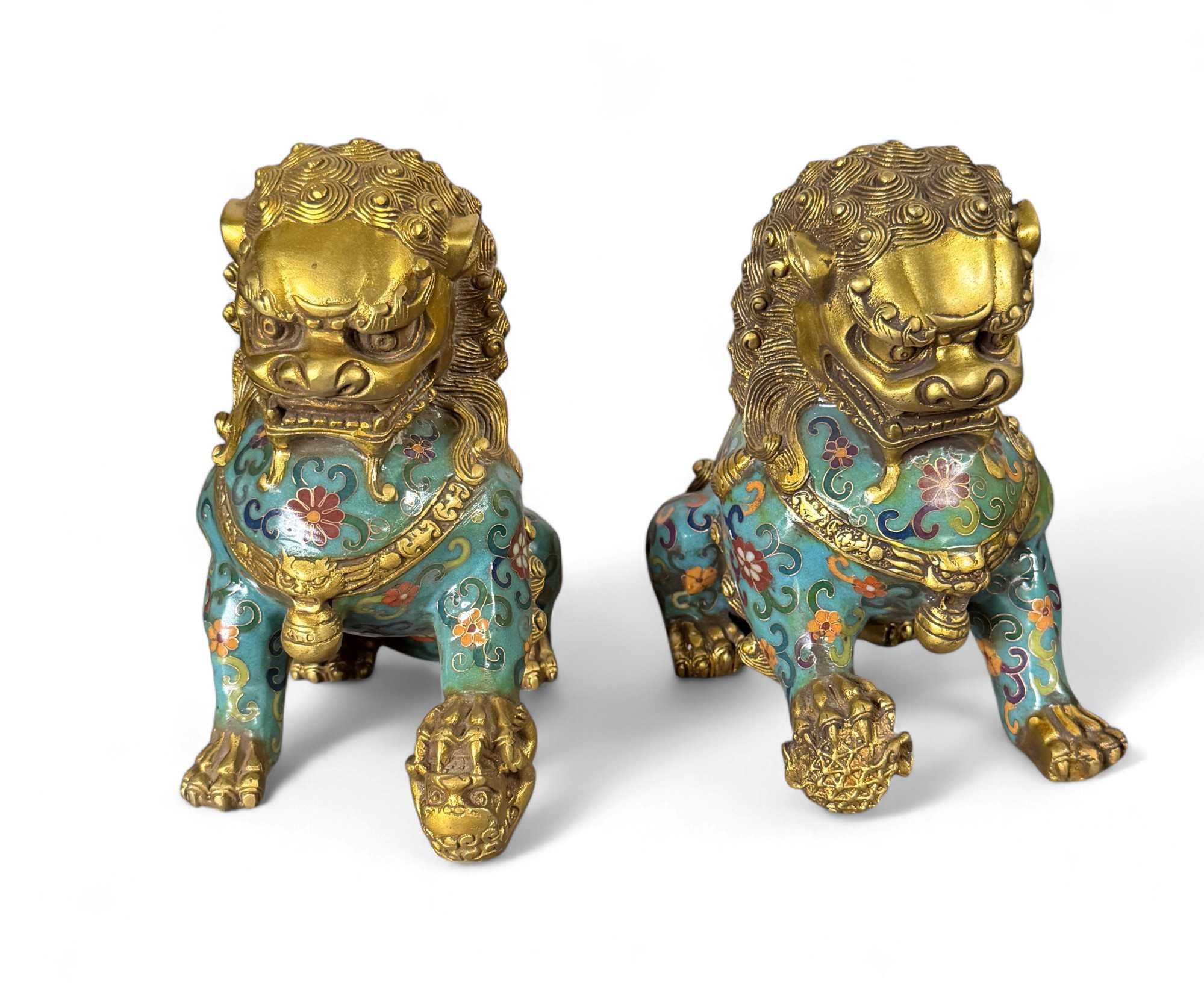 Chinesische Wächterlöwen Bronze Skulpturen Cloisonne Figuren