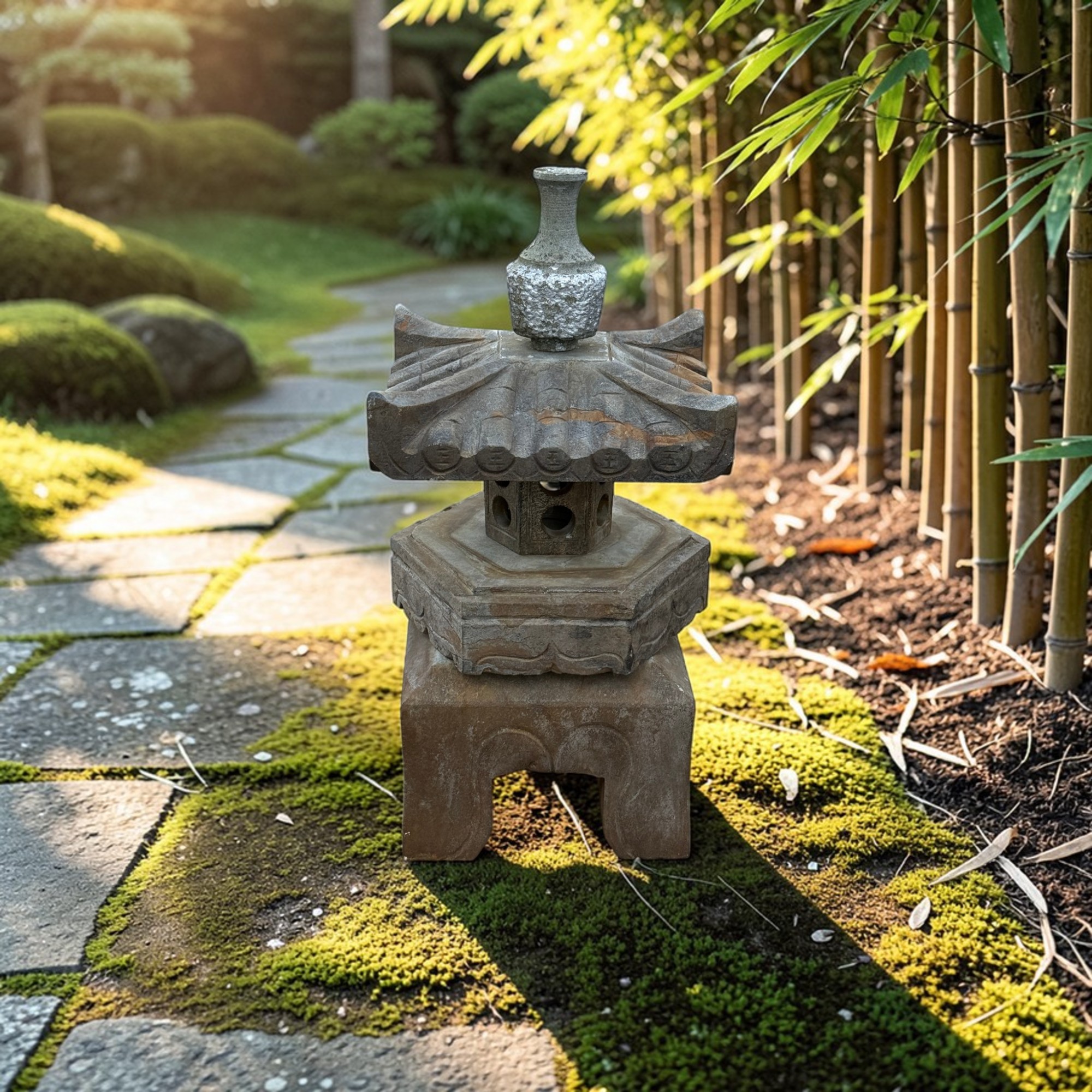 Altes Geisterhaus Steinlaterne Tibet/China - Patchwork Sichuan Unikat - 54 cm