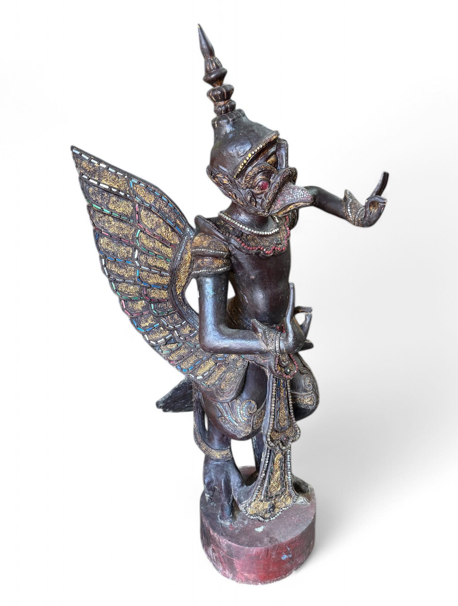 Alte Garuda Skulptur Teak Holz asiatischer Götterbote, Burma