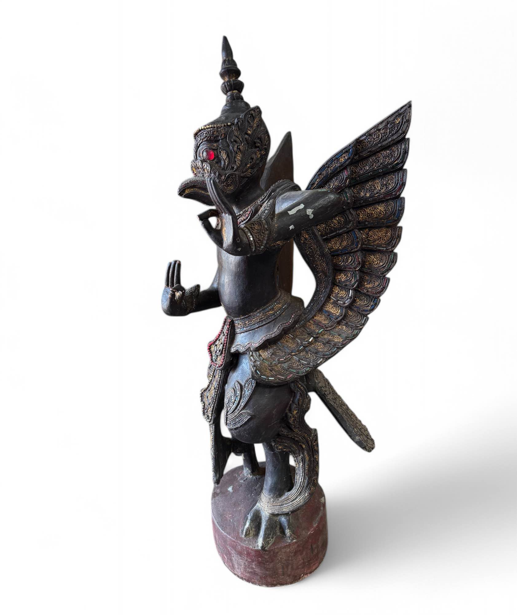 Alte Garuda Skulptur Teak Holz asiatischer Götterbote, Burma
