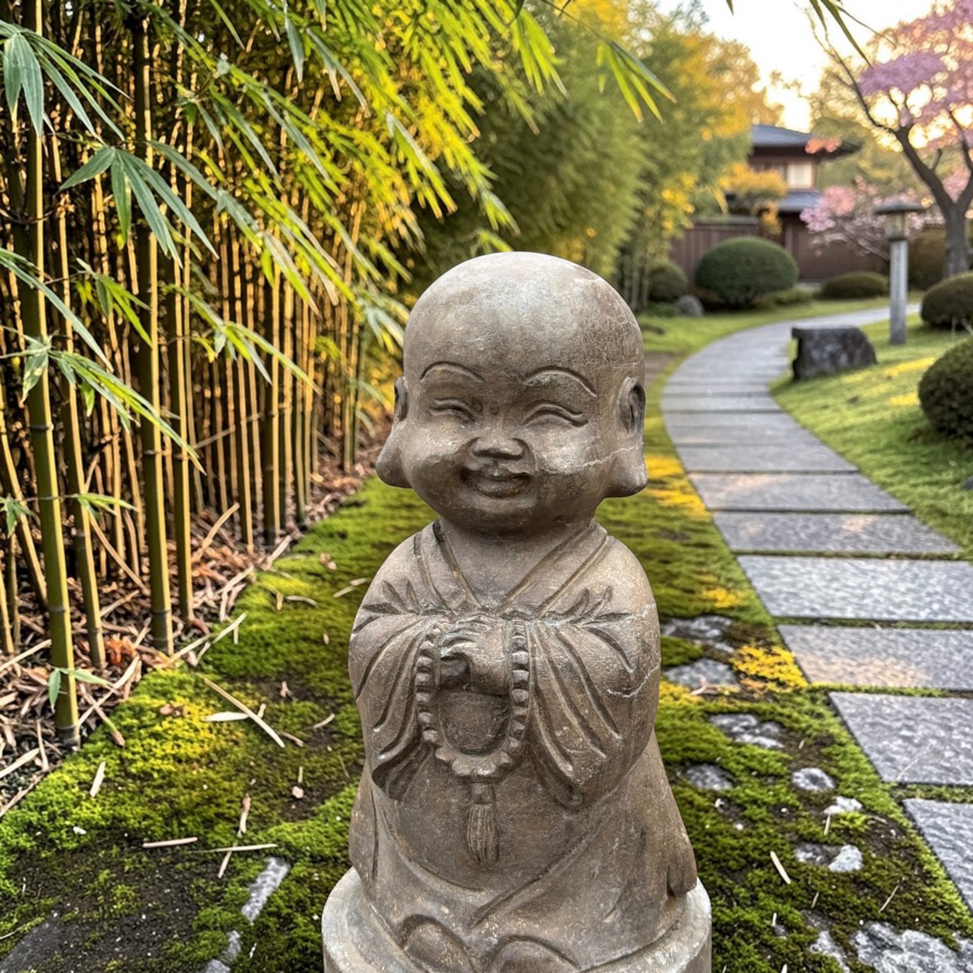 Garten Mönch Skulptur aus Naturstein - China - 39 cm groß