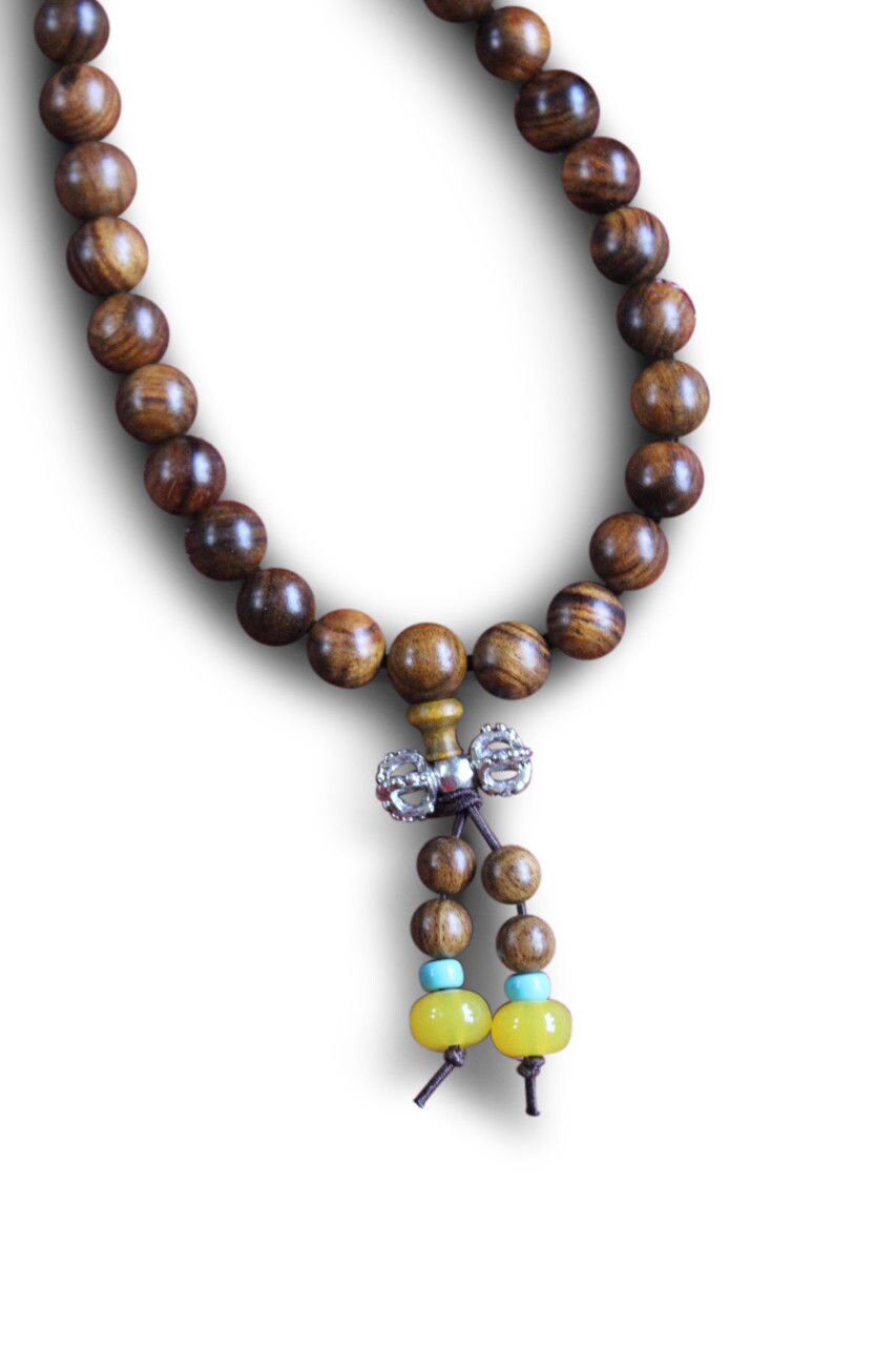 Buddhistische Halskette Mala, Rosenholz, mit Dorje