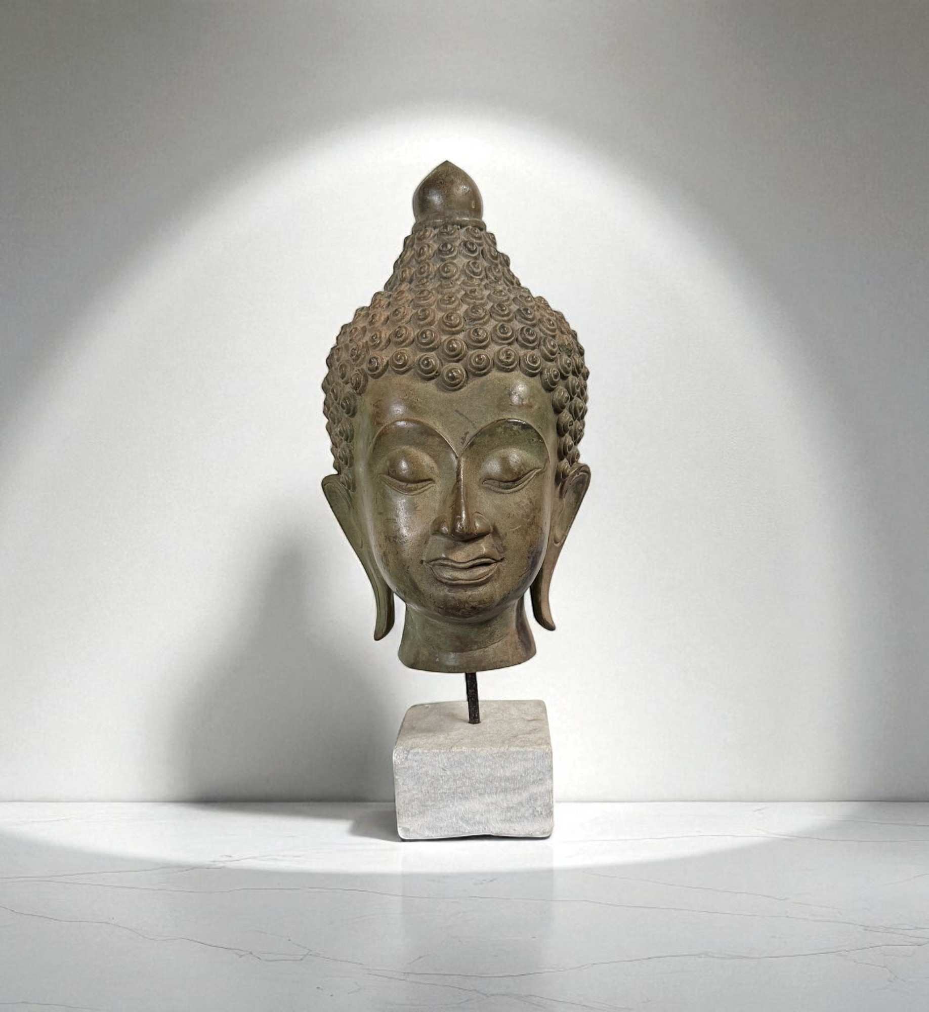 Alter Bronze Buddha Kopf aus Thailand – 1970er Jahre