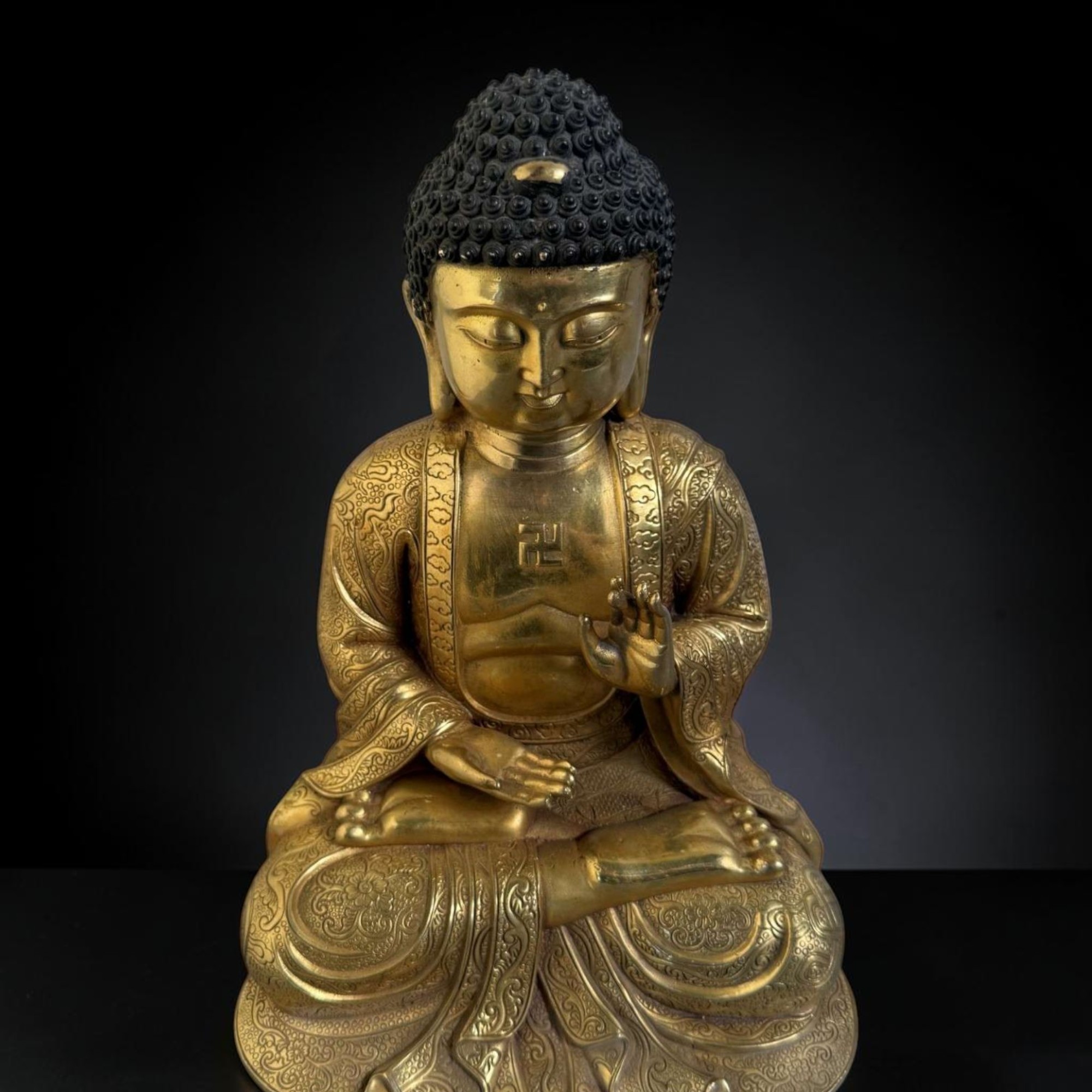 Bronze Buddha Figur – Segnungsgeste – 27,5 cm – Sichuan, China
