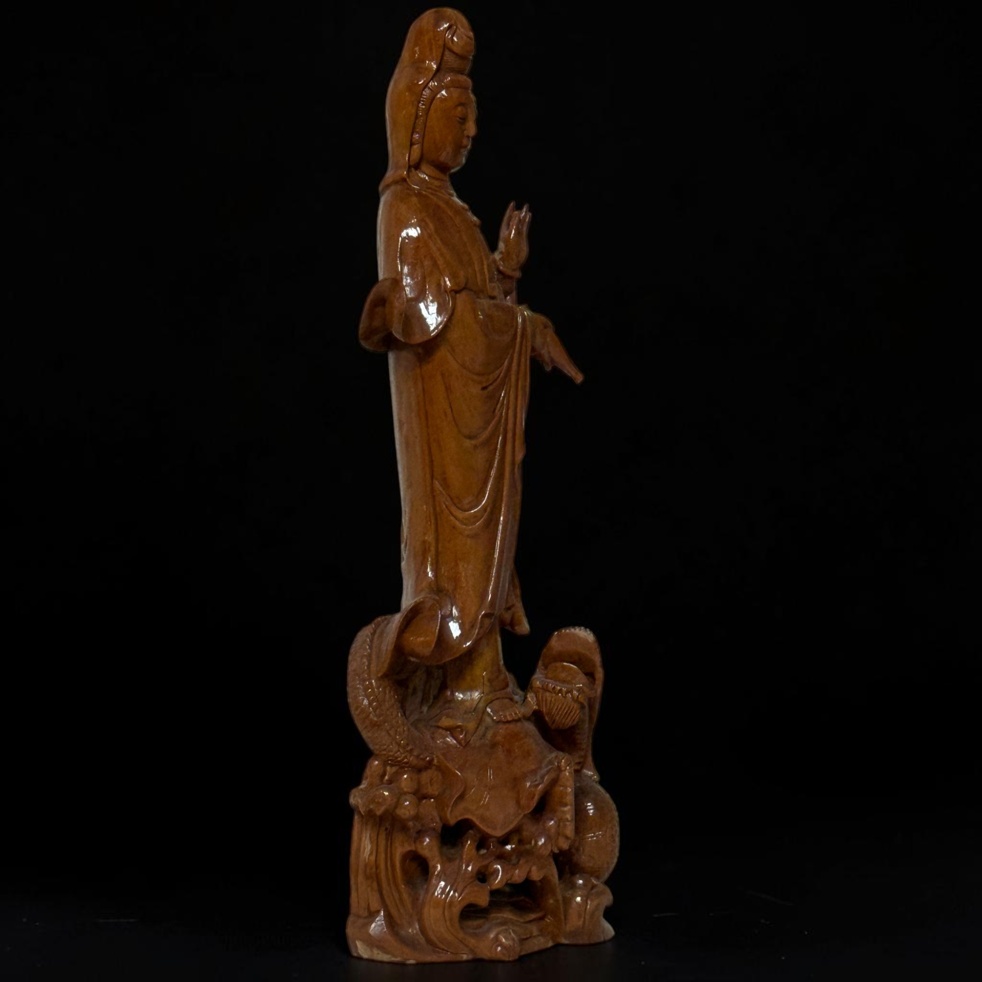 Holz Buddha Statue Guan Yin Skulptur 47 cm groß