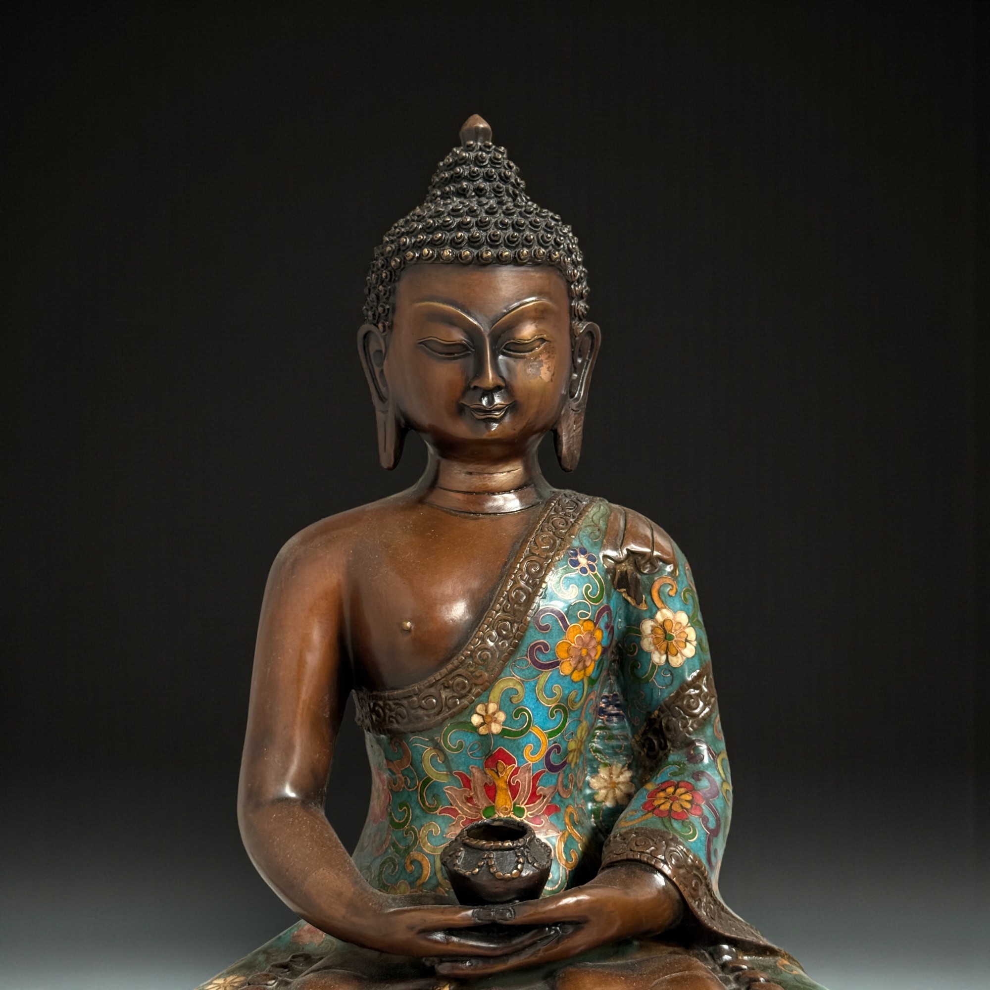 Buddha Figur Bronze China Cloisonne Skulptur 44cm groß