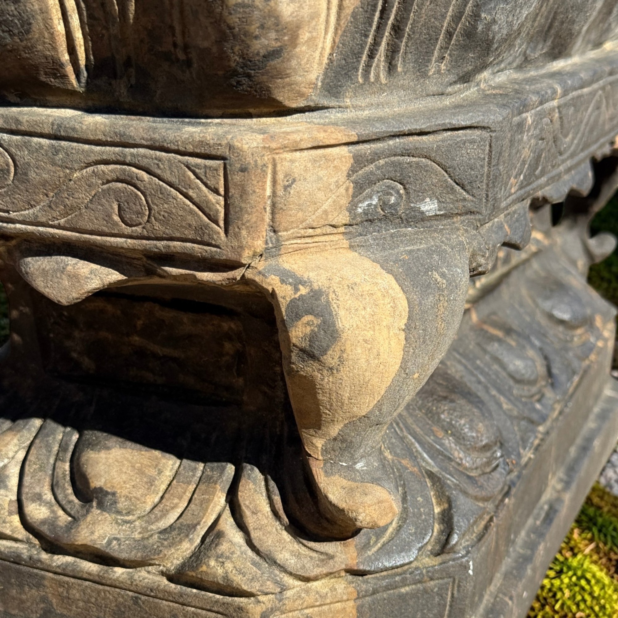 Garten Buddha Statue Naturstein Skulptur Amitabha 79cm Bluestone alter Zustand