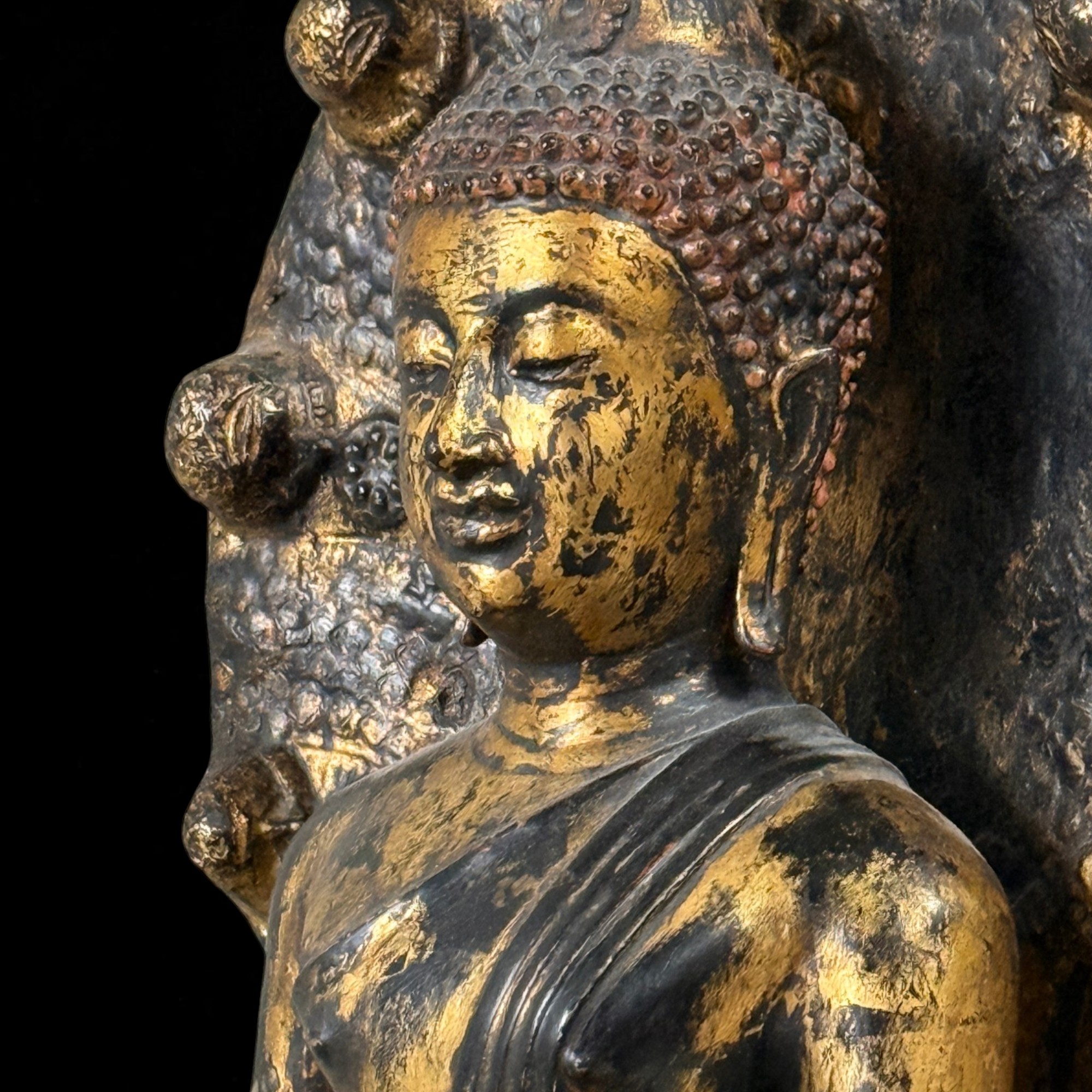 Naga Bronze Buddha Statue mit Mucalinda Schlange aus Burma