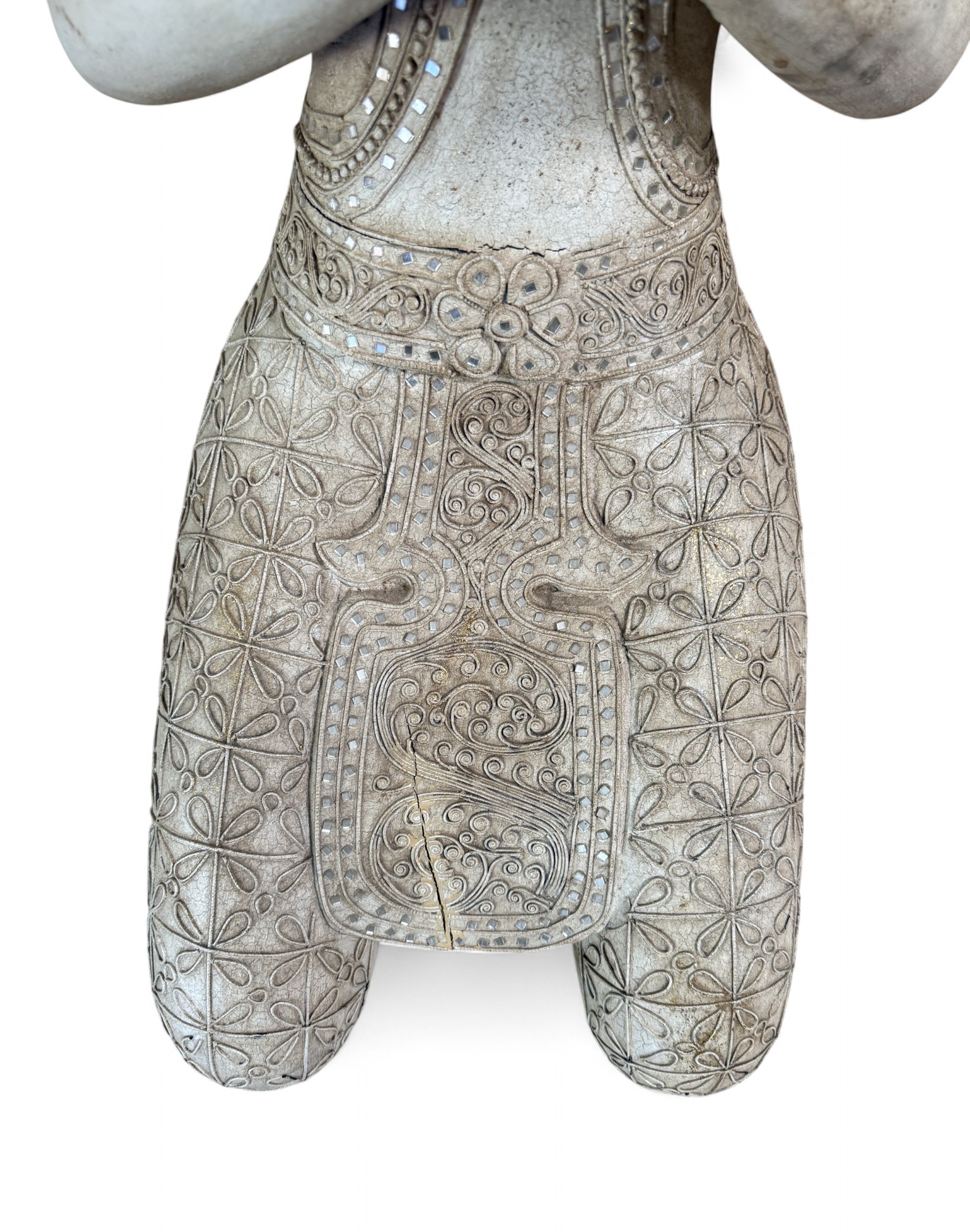 Thailändischer Tempelwächter aus Holz – Handgeschnitzte Statue, 117 cm