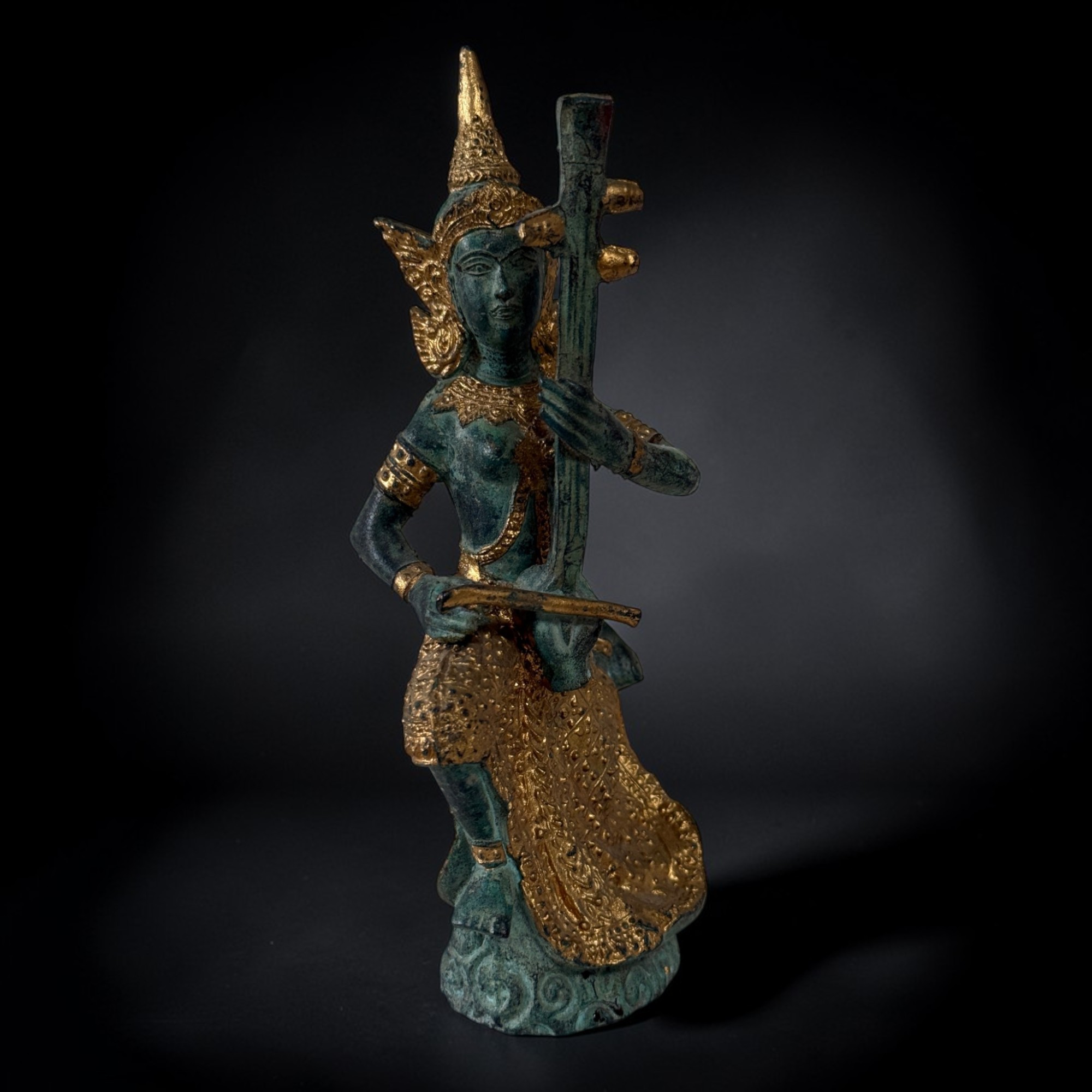 Thailändischer Tempelmusiker Bronze Figur 19 cm groß