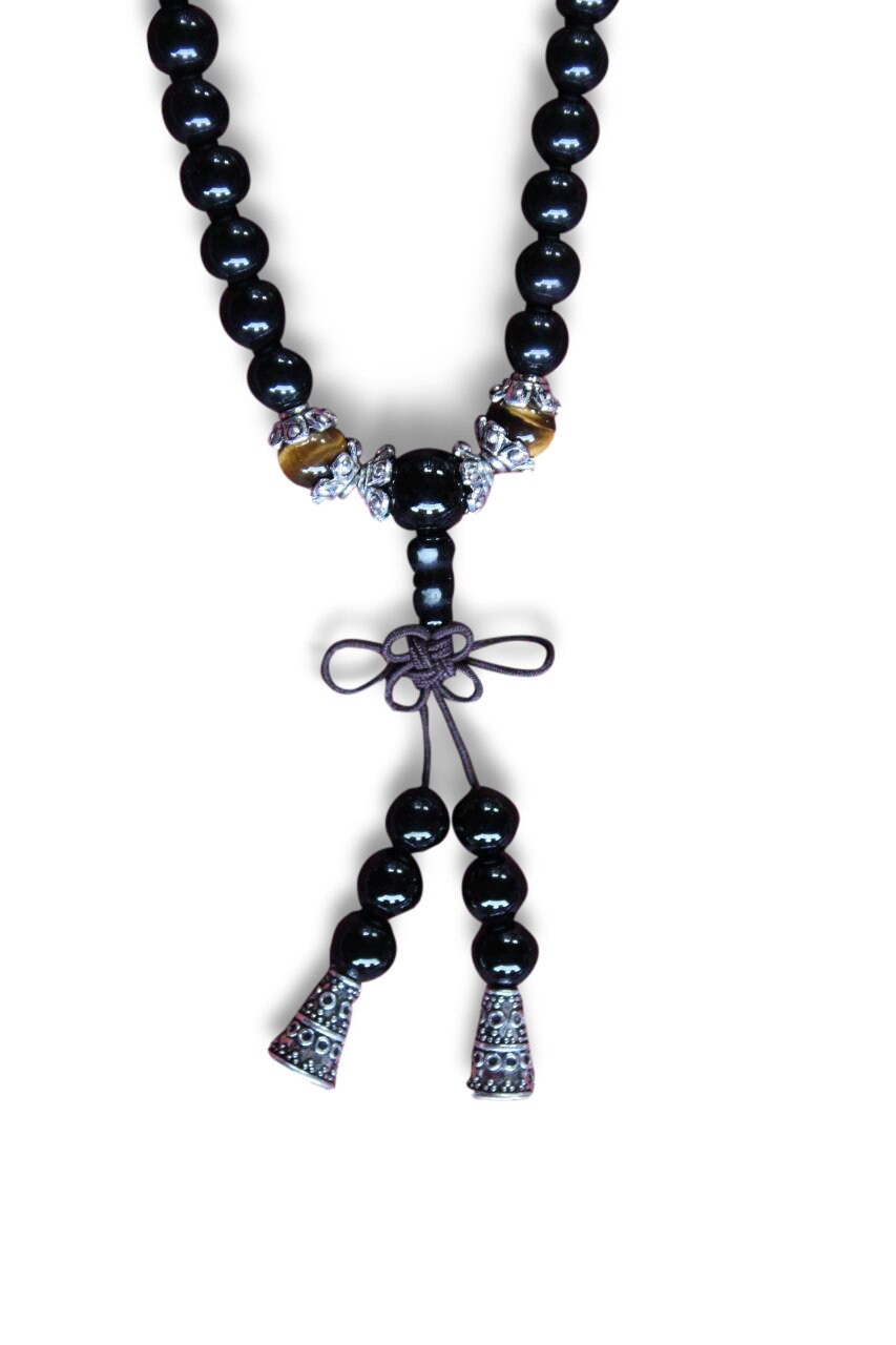 Mala Meditationskette - schwarzer Achat und Tigerauge