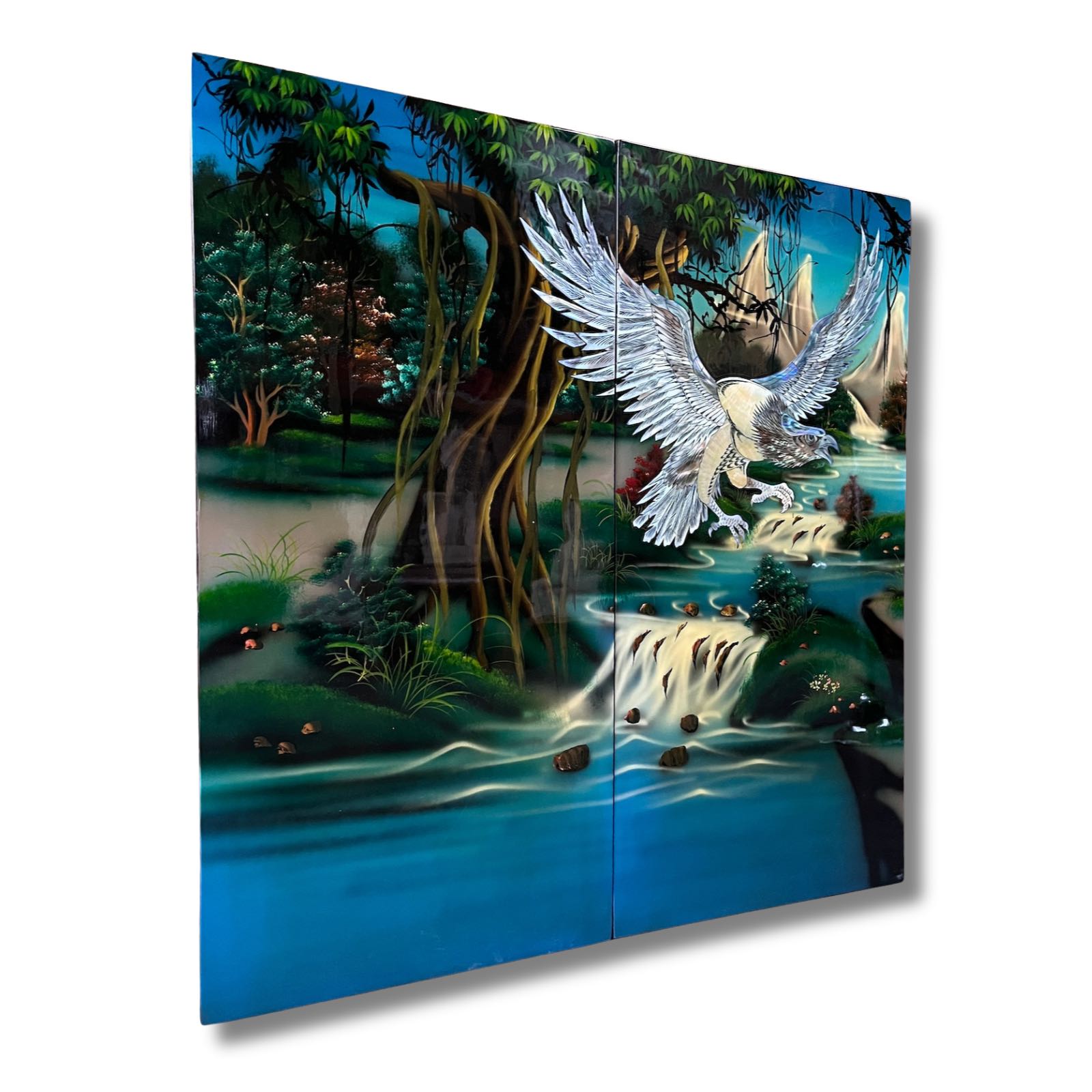 Asiatisches Wandbild Holz Lackbild Perlmutt mit Adler 0,8m Asiatisches Wandbild Holz Lackbild Perlmutt mit Adler 0,8m