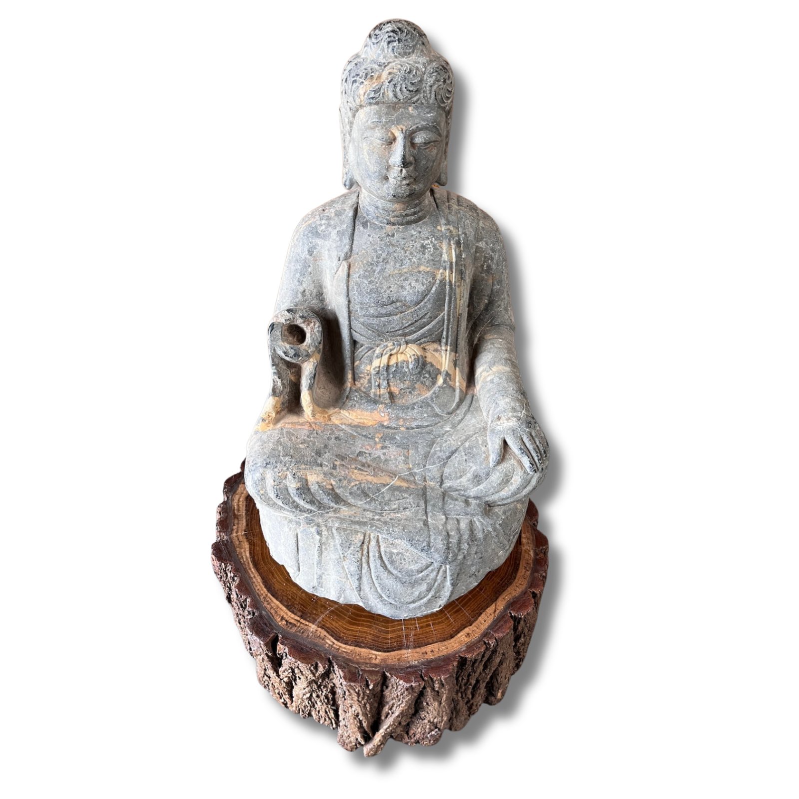 Stein Buddha Figur (72cm) auf Holz Podest
