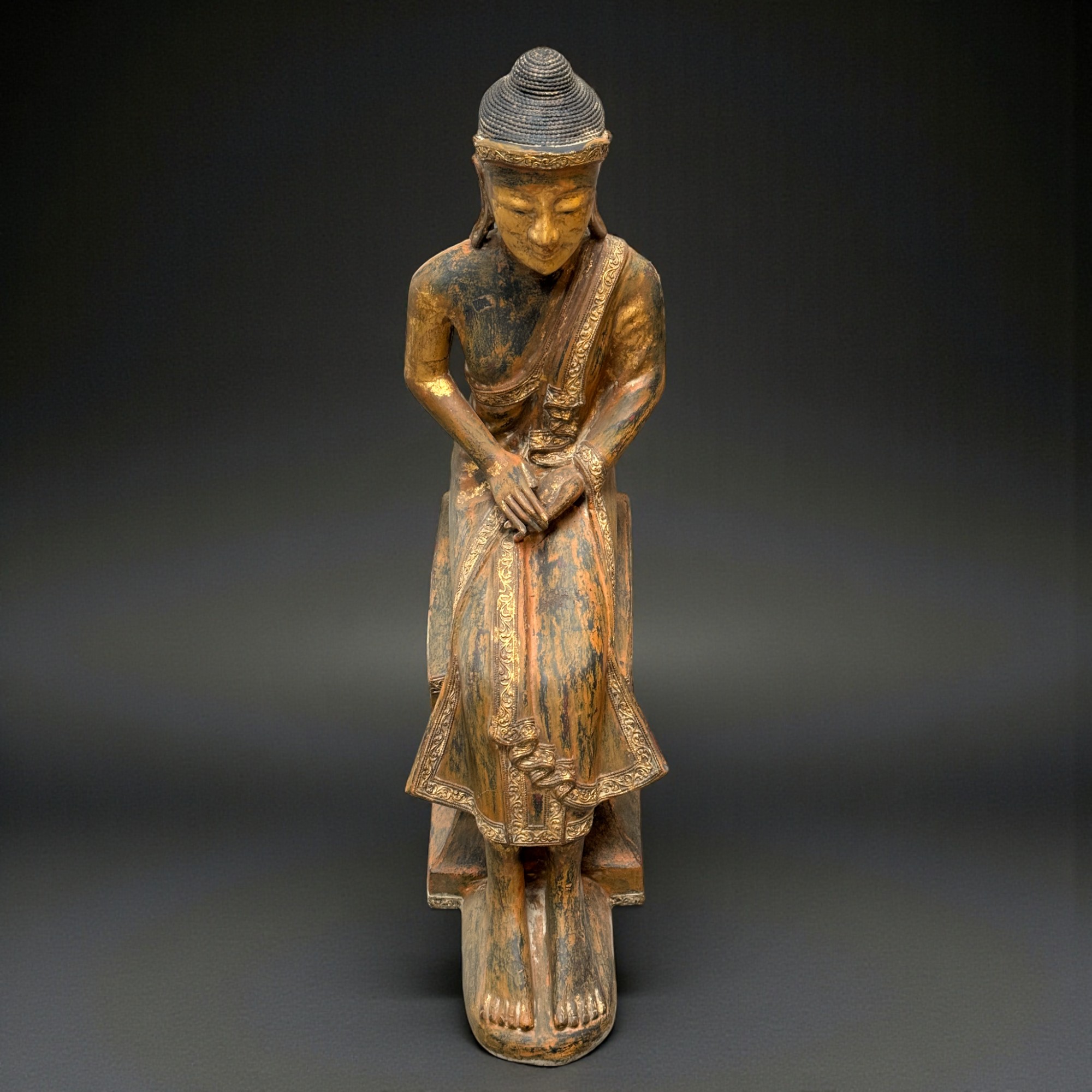 Alte Burma Buddha Skulptur Lacquerware teilvergoldet 100 cm