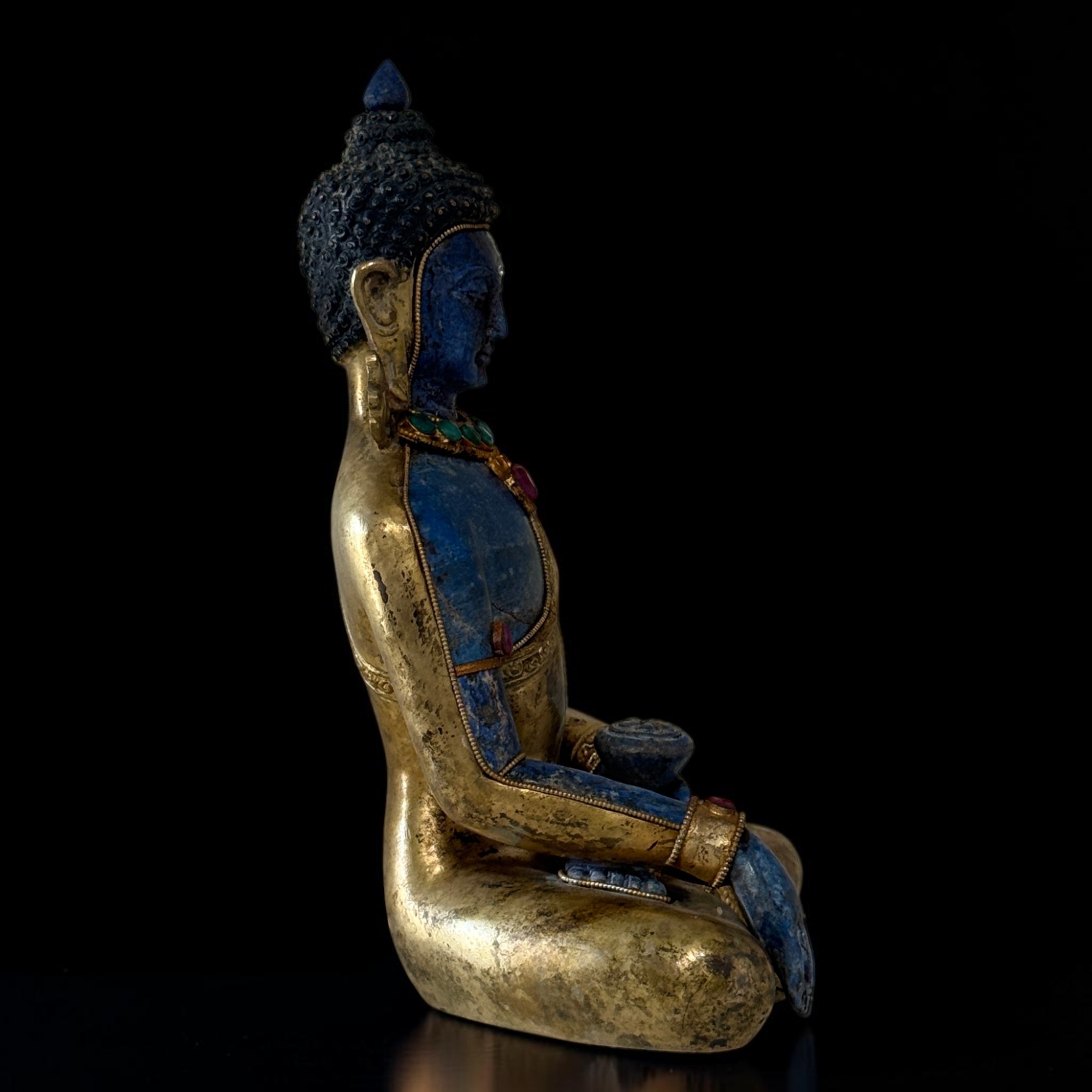 Siddharta Gautama Buddha Figur Bronze feuervergoldet Lapis Lazuli Nepal