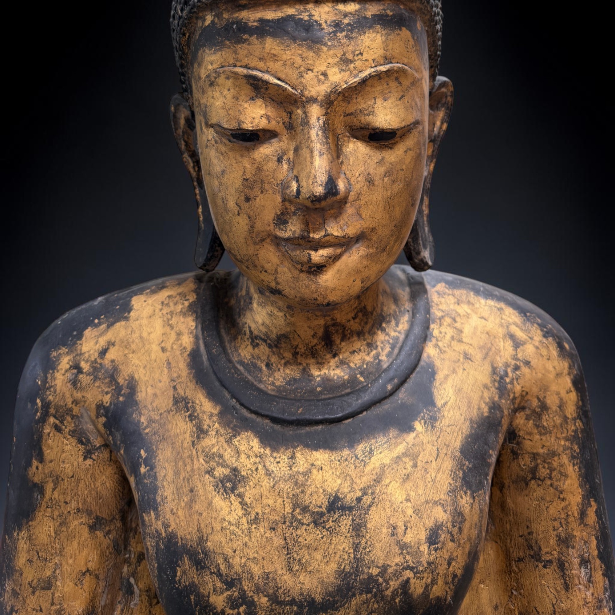 Buddha Figur stehend Teakholz Skulptur Burma Rakhine Asiatika 185cm