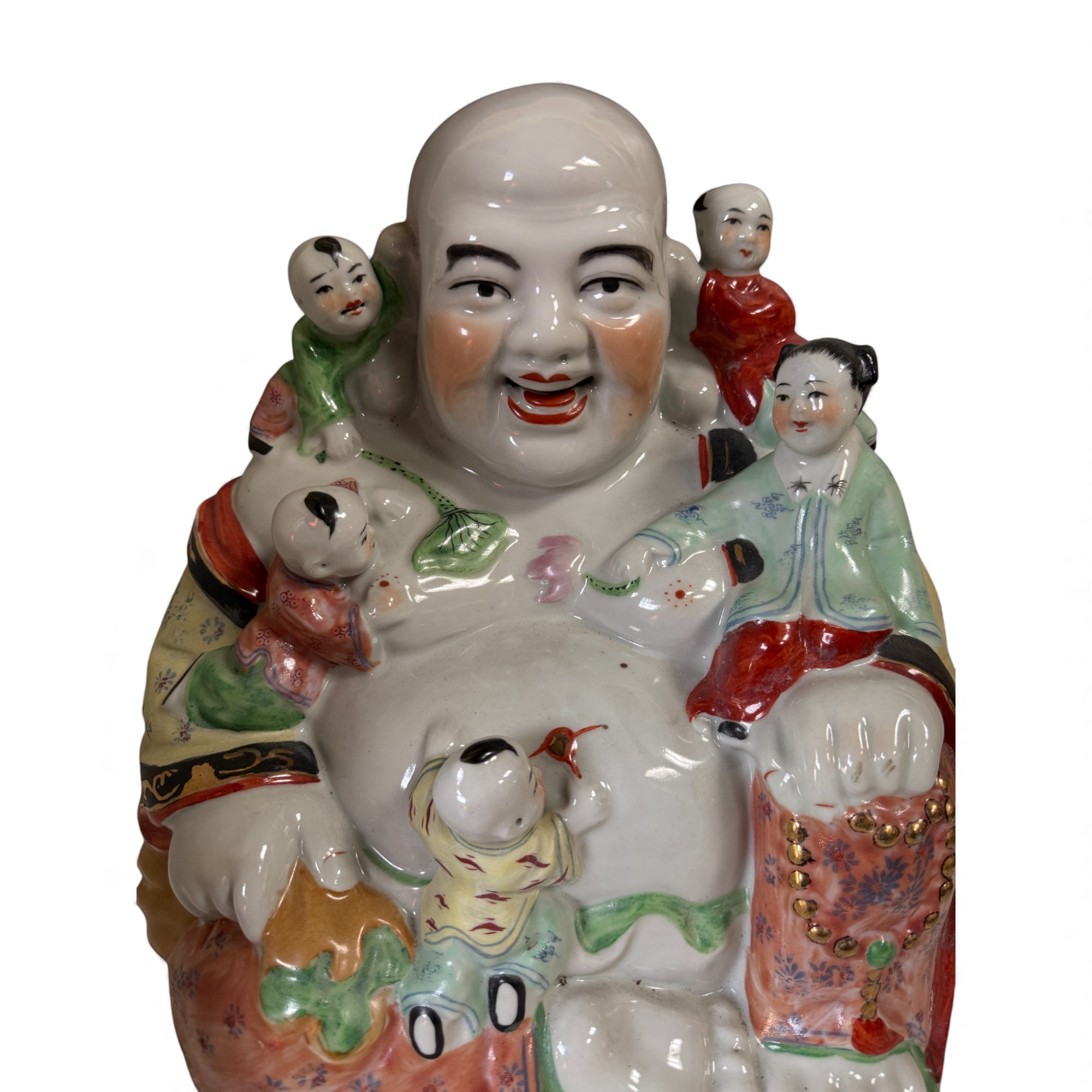 Happy Buddha mit Kindern - Porzellan Skultpur China