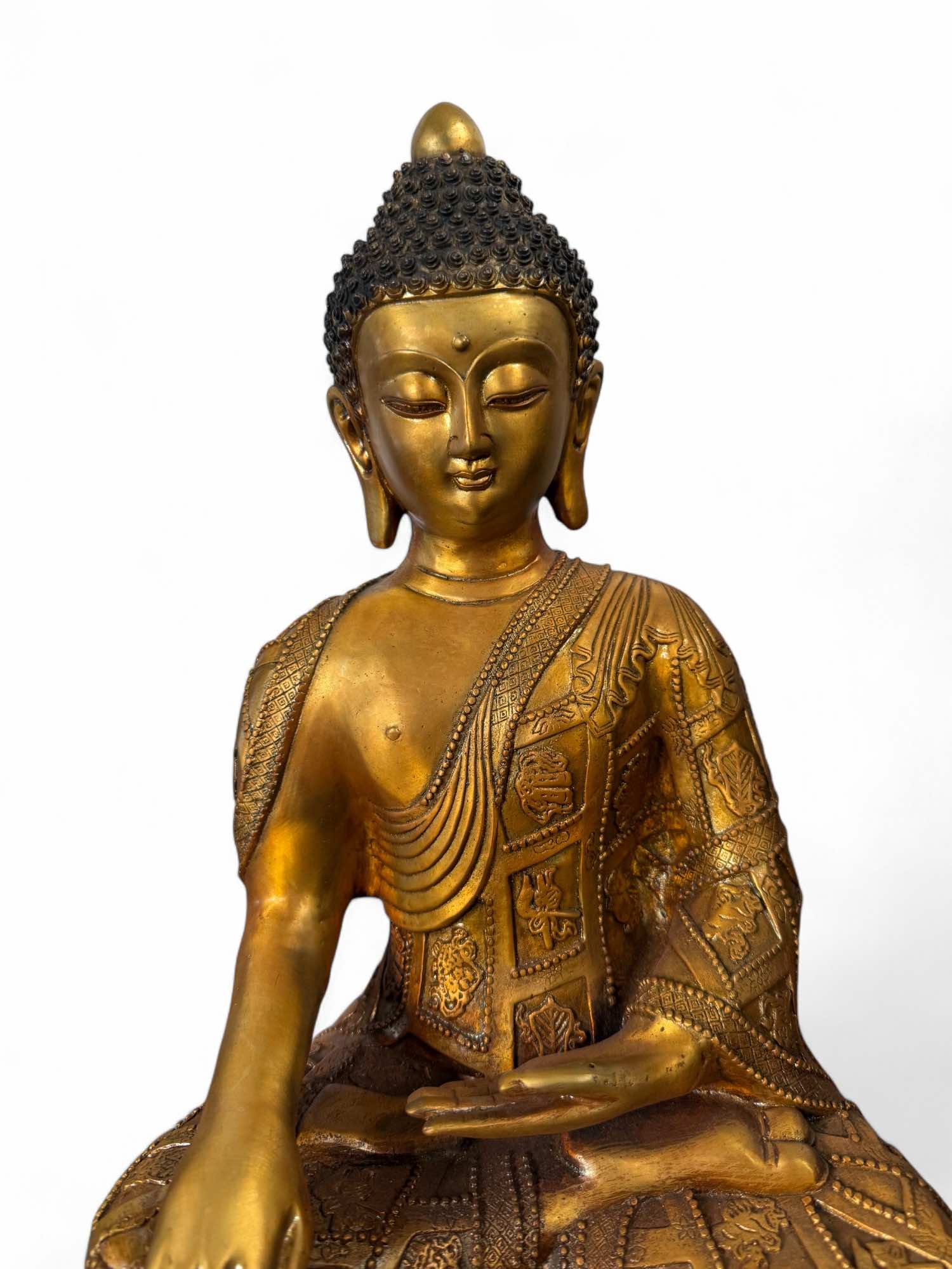 Buddha Figur Bronze 8 buddhistische Glückssymbole 43 cm