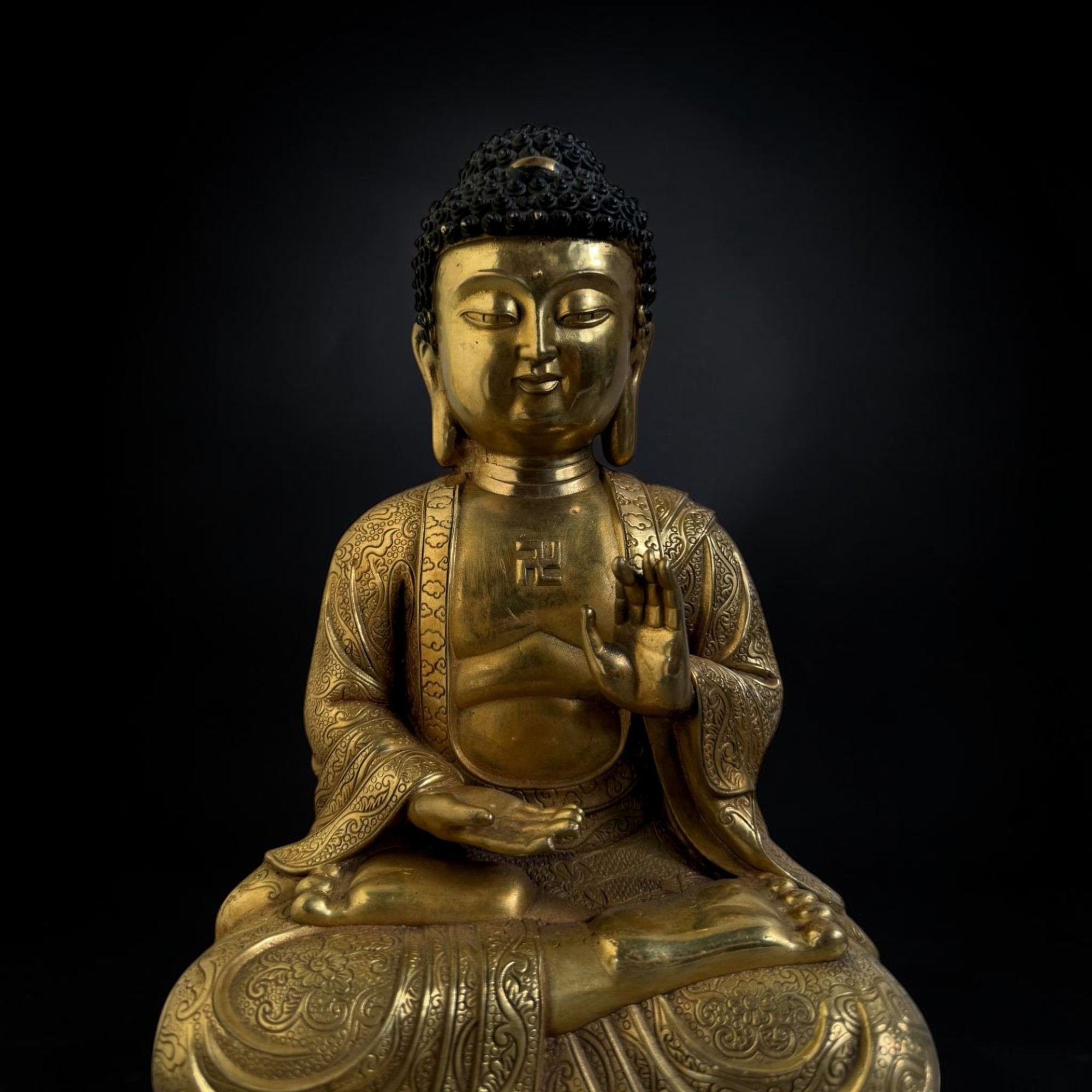 Bronze Buddha Figur – Segnungsgeste – 27,5 cm – Sichuan, China
