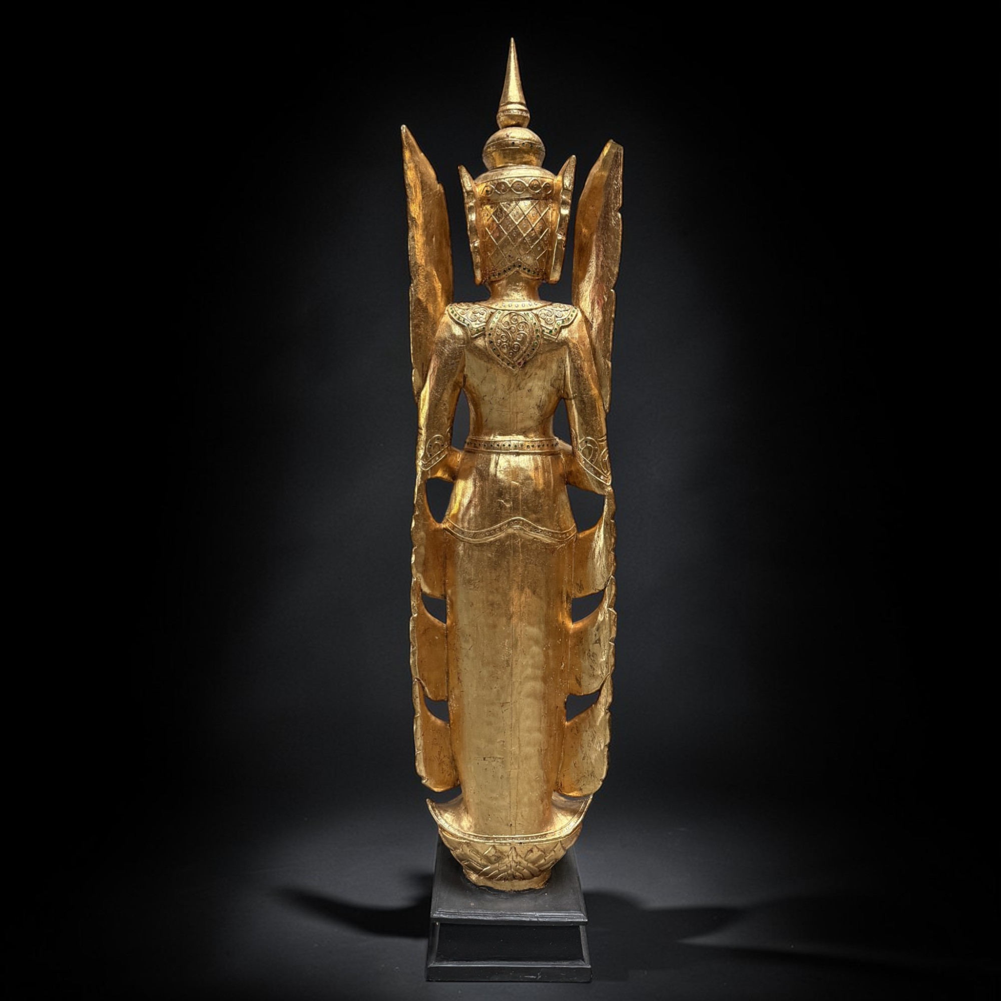 Thailändischer Tempelwächter Holz Statue blattvergoldet 171 cm groß