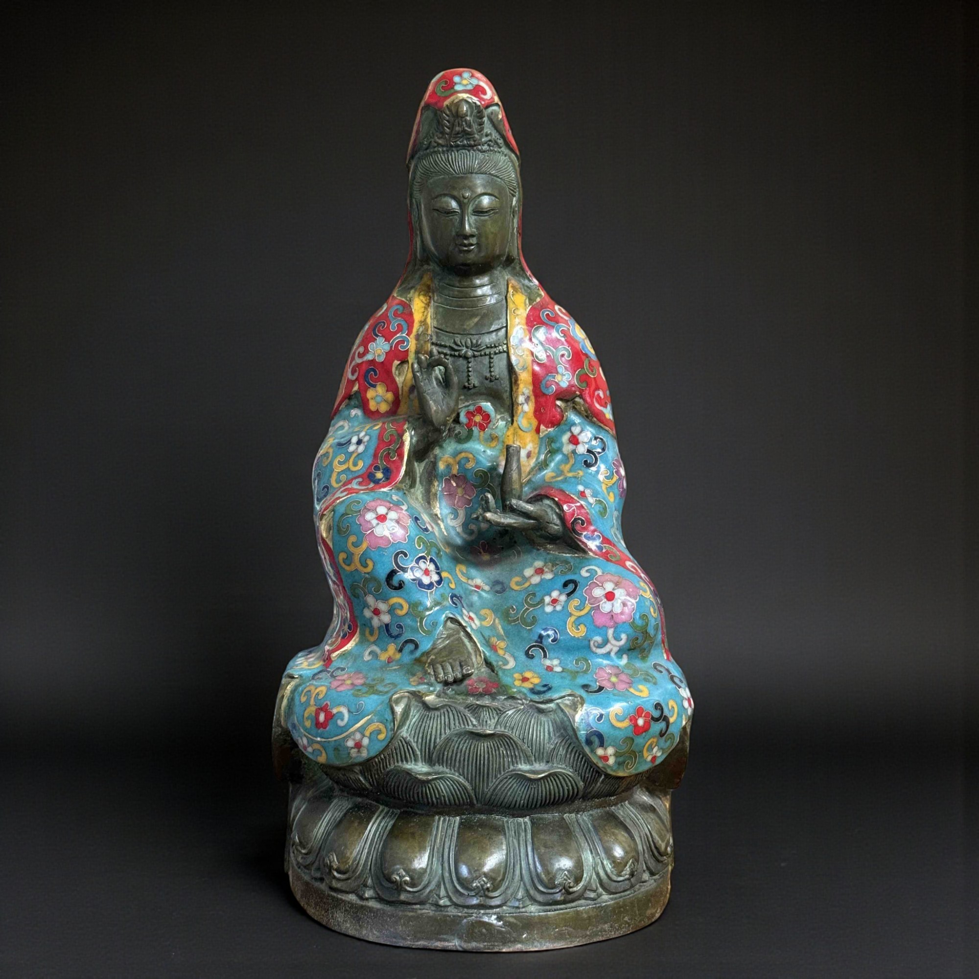 Guanyin Bodhisattva Figur China – Bronze Cloisonné Kunst
