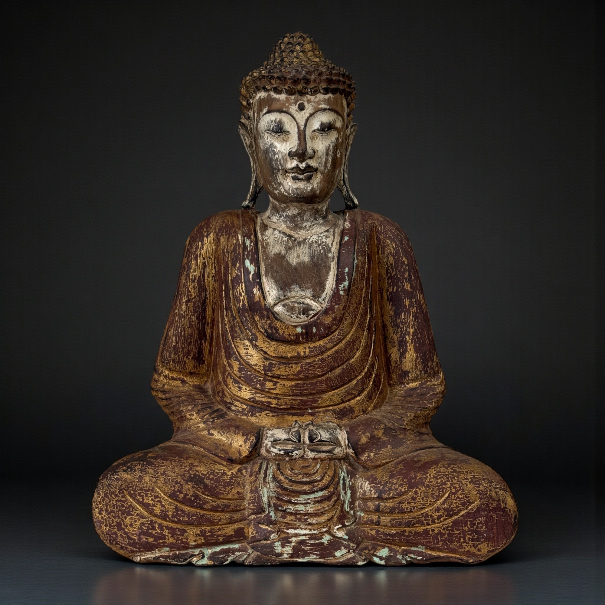 Massiver Suarholz Buddha Meditierend – Handarbeit & Vintage-Look (52 cm)