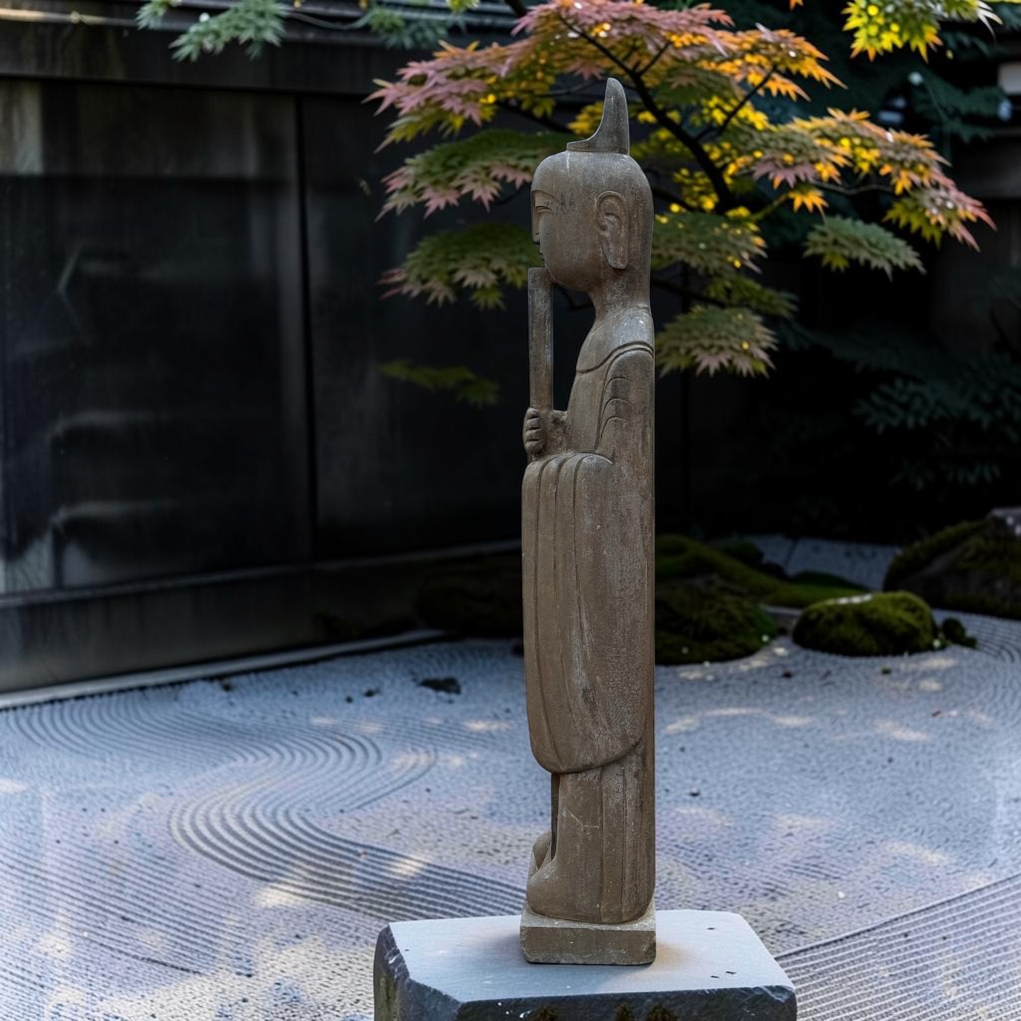Chinesischer Gelehrter mit Bambusflöte Naturstein Garten Statue 121cm